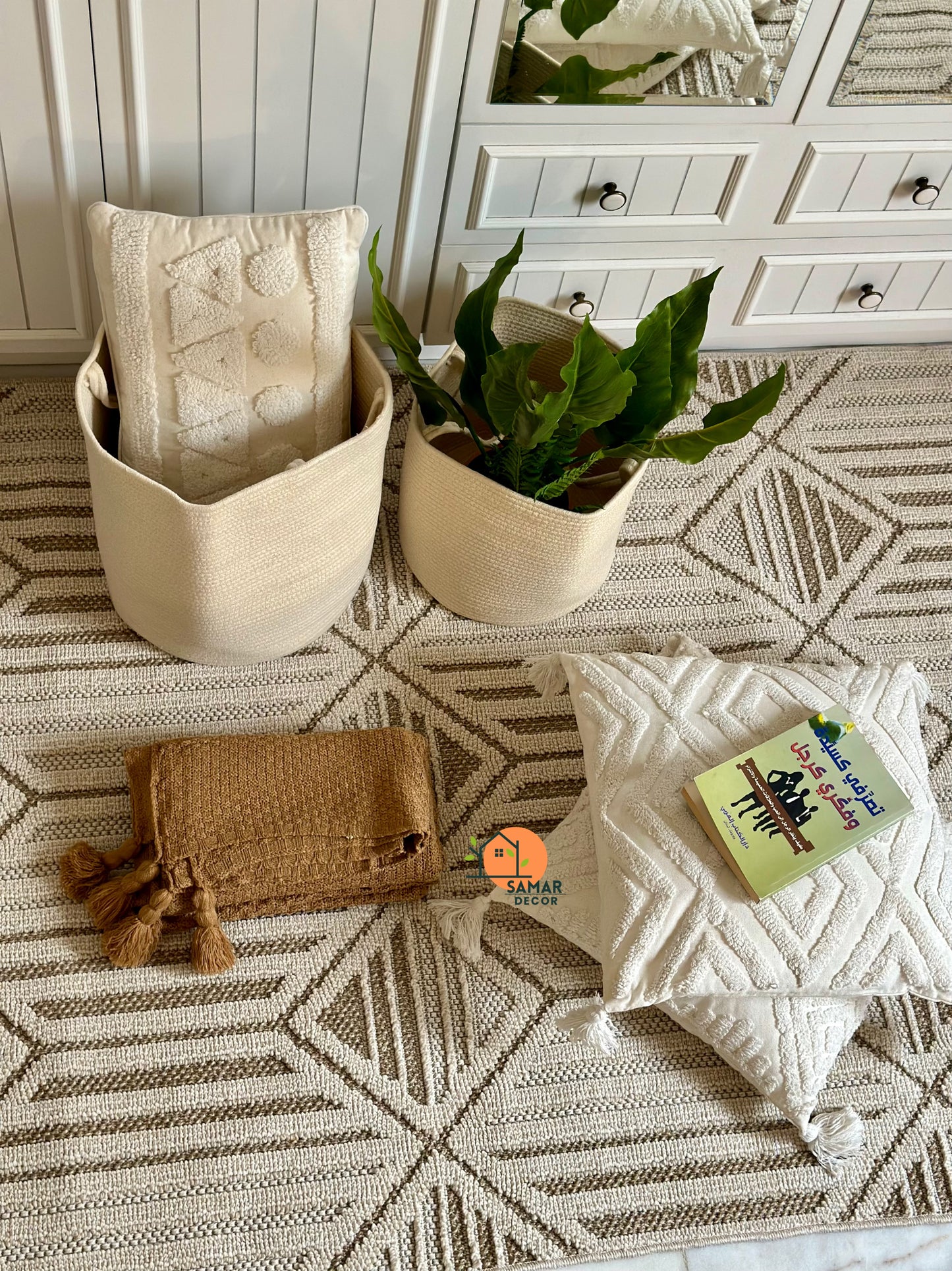 Caramel Waffle-Knit Throw with Tassels