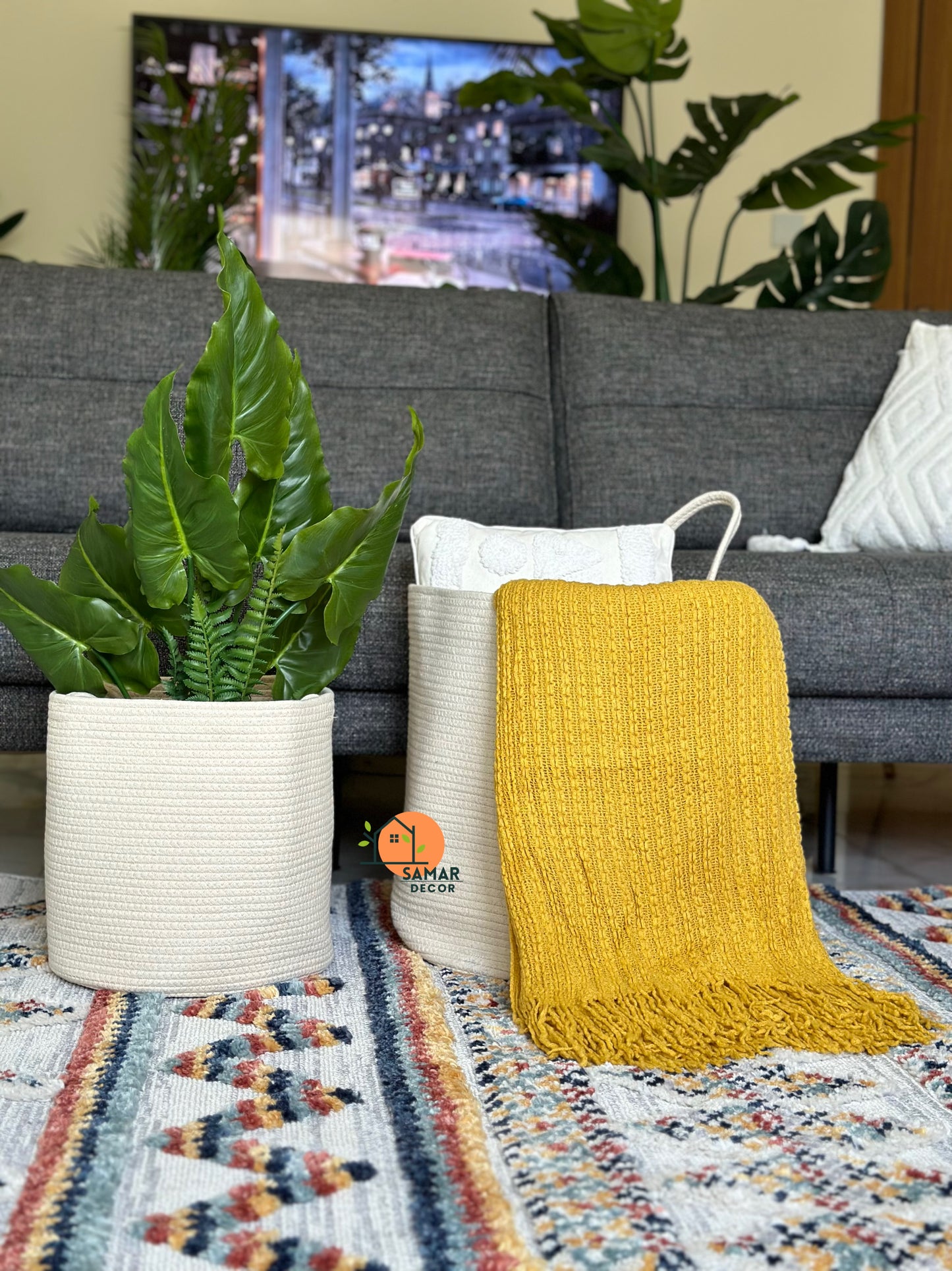Mustard Yellow Textured Throw with Fringes