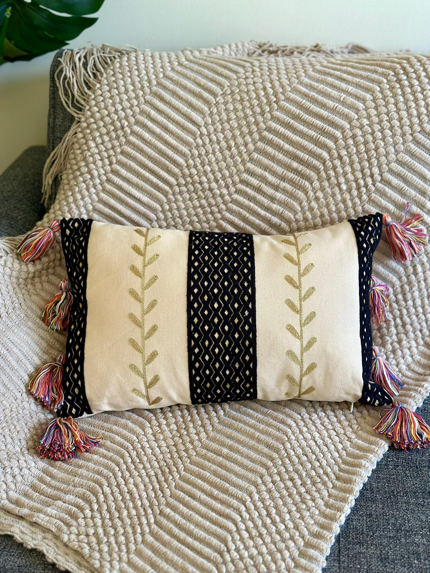 Bohemian Black & Beige Embroidered Cushion Set CODE 3321 B