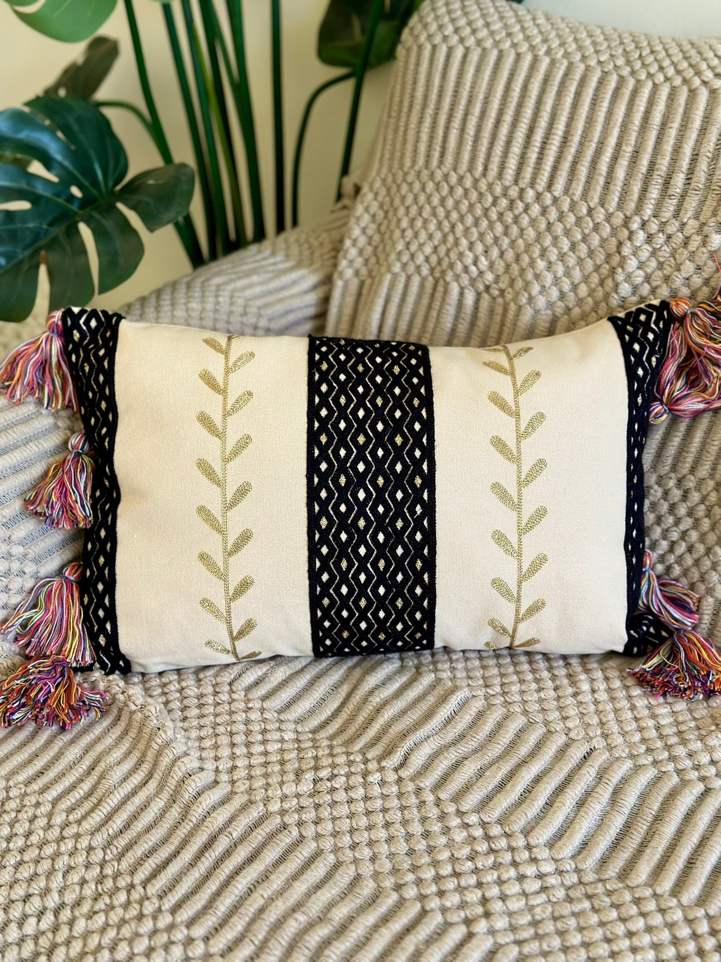 Bohemian Black & Beige Embroidered Cushion Set CODE 3321 B