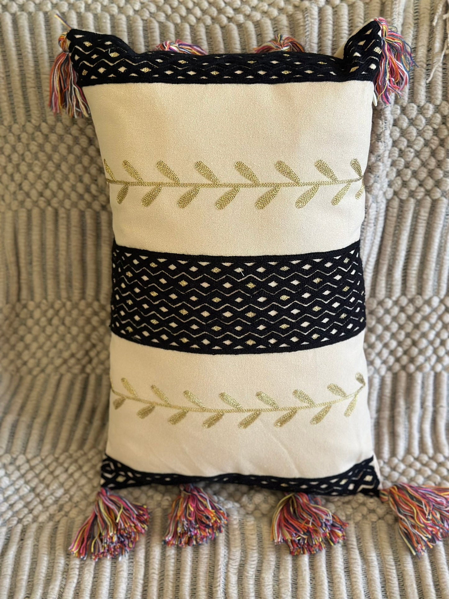 Bohemian Black & Beige Embroidered Cushion Set CODE 3321 B