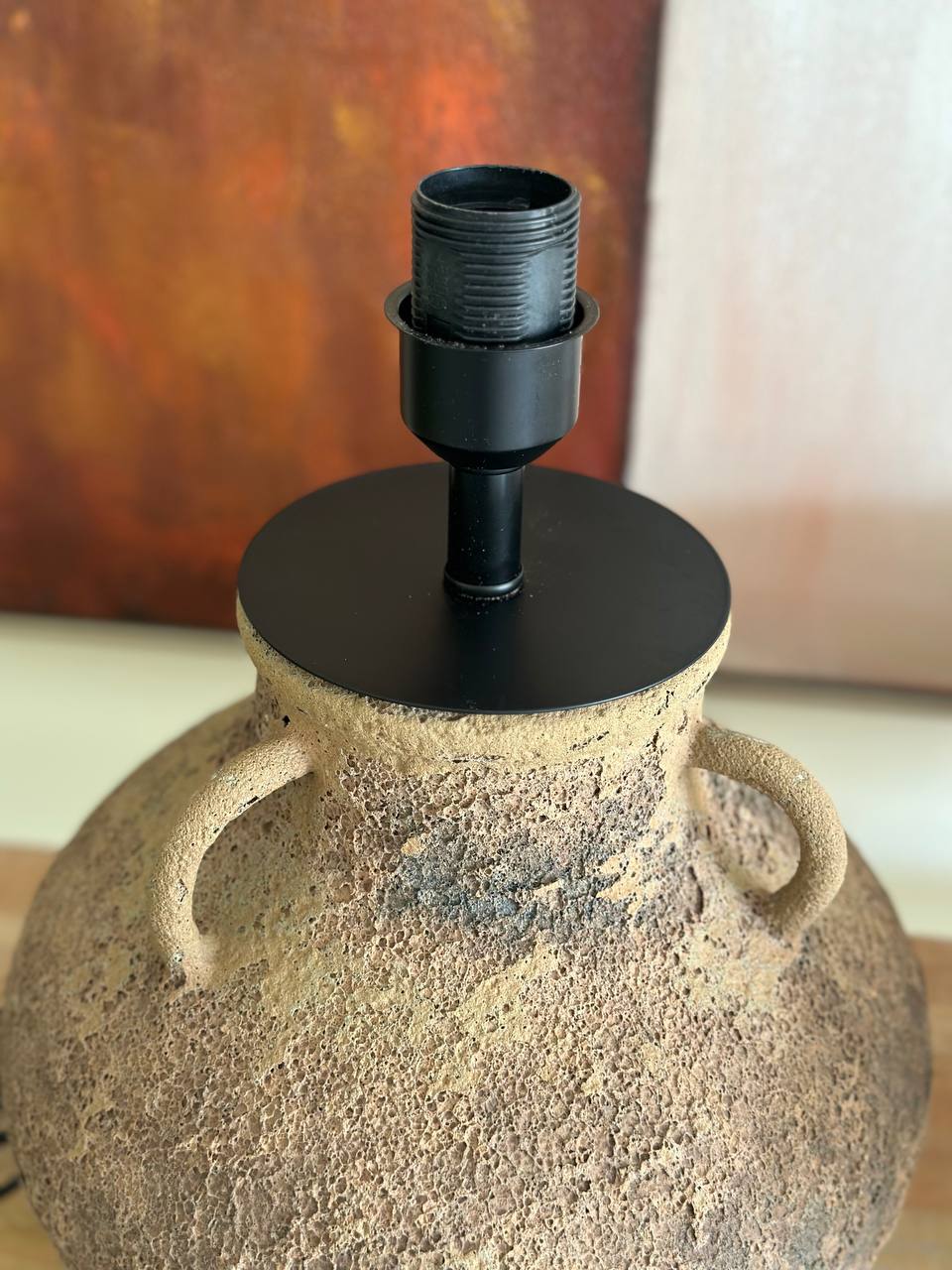 Rustic Textured Clay Table Lamp – Earthy Artisan Style (CODE 3216)