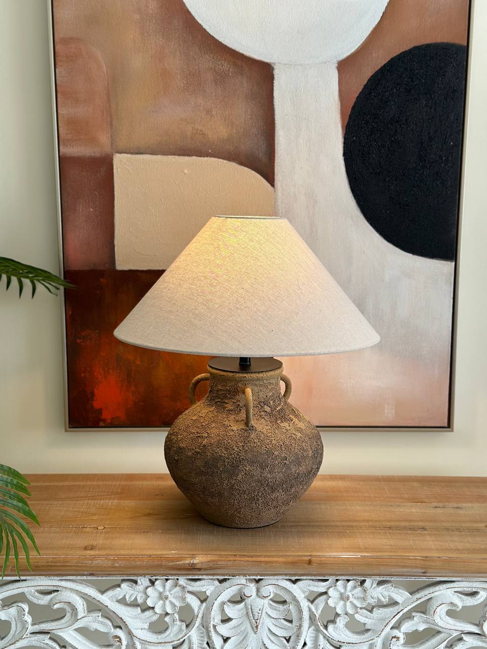 Rustic Textured Clay Table Lamp – Earthy Artisan Style (CODE 3216)