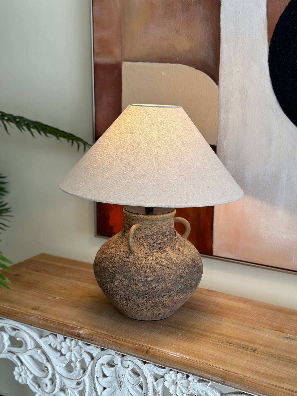 Rustic Textured Clay Table Lamp – Earthy Artisan Style (CODE 3216)