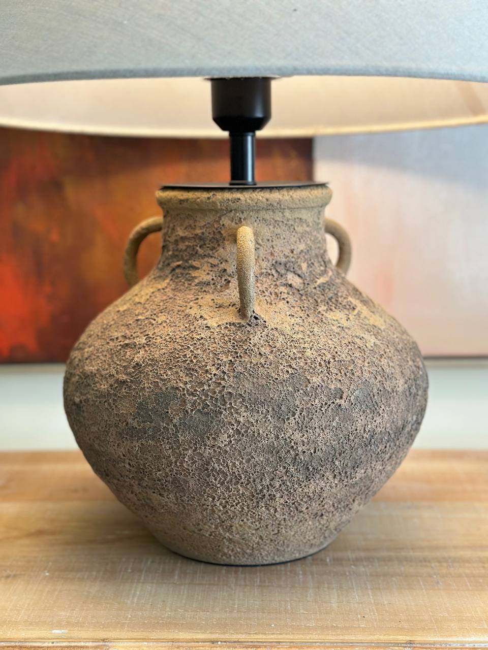 Rustic Textured Clay Table Lamp – Earthy Artisan Style (CODE 3216)