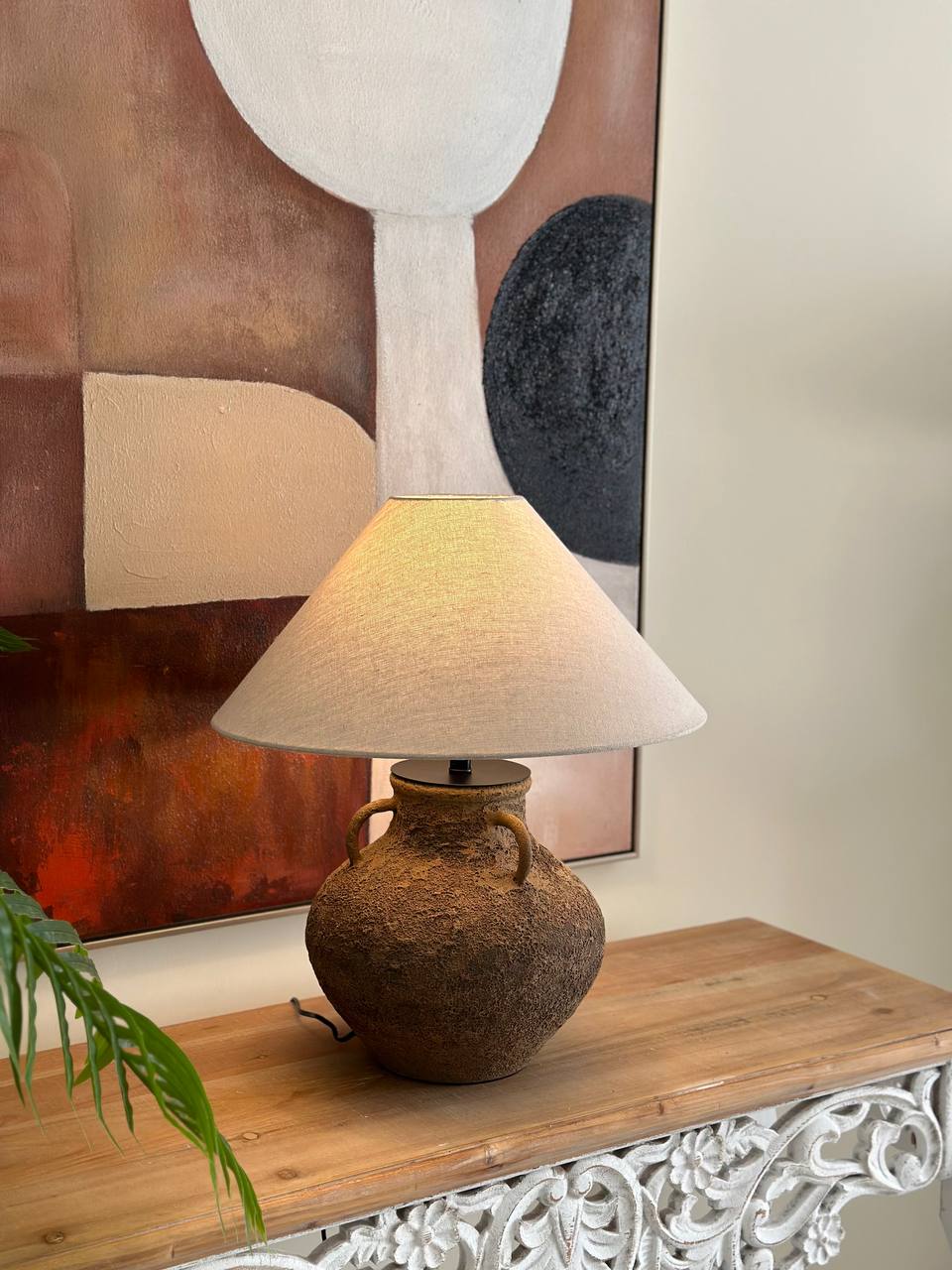 Rustic Textured Clay Table Lamp – Earthy Artisan Style (CODE 3216)