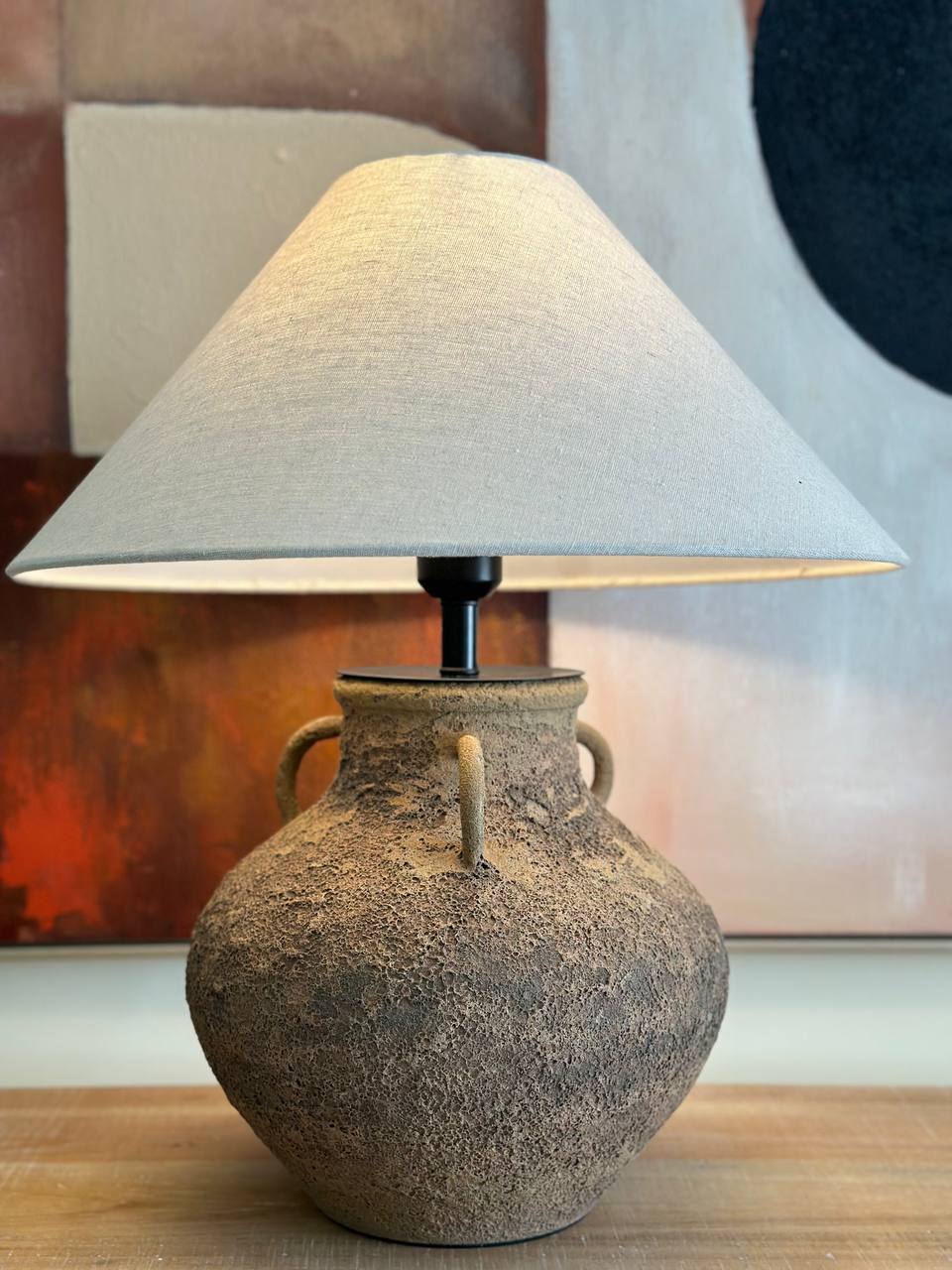 Rustic Textured Clay Table Lamp – Earthy Artisan Style (CODE 3216)