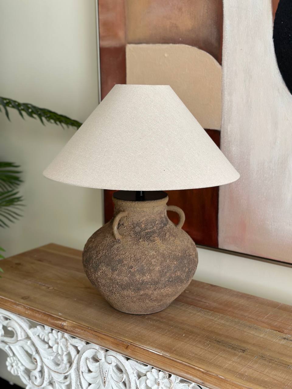 Rustic Textured Clay Table Lamp – Earthy Artisan Style (CODE 3216)