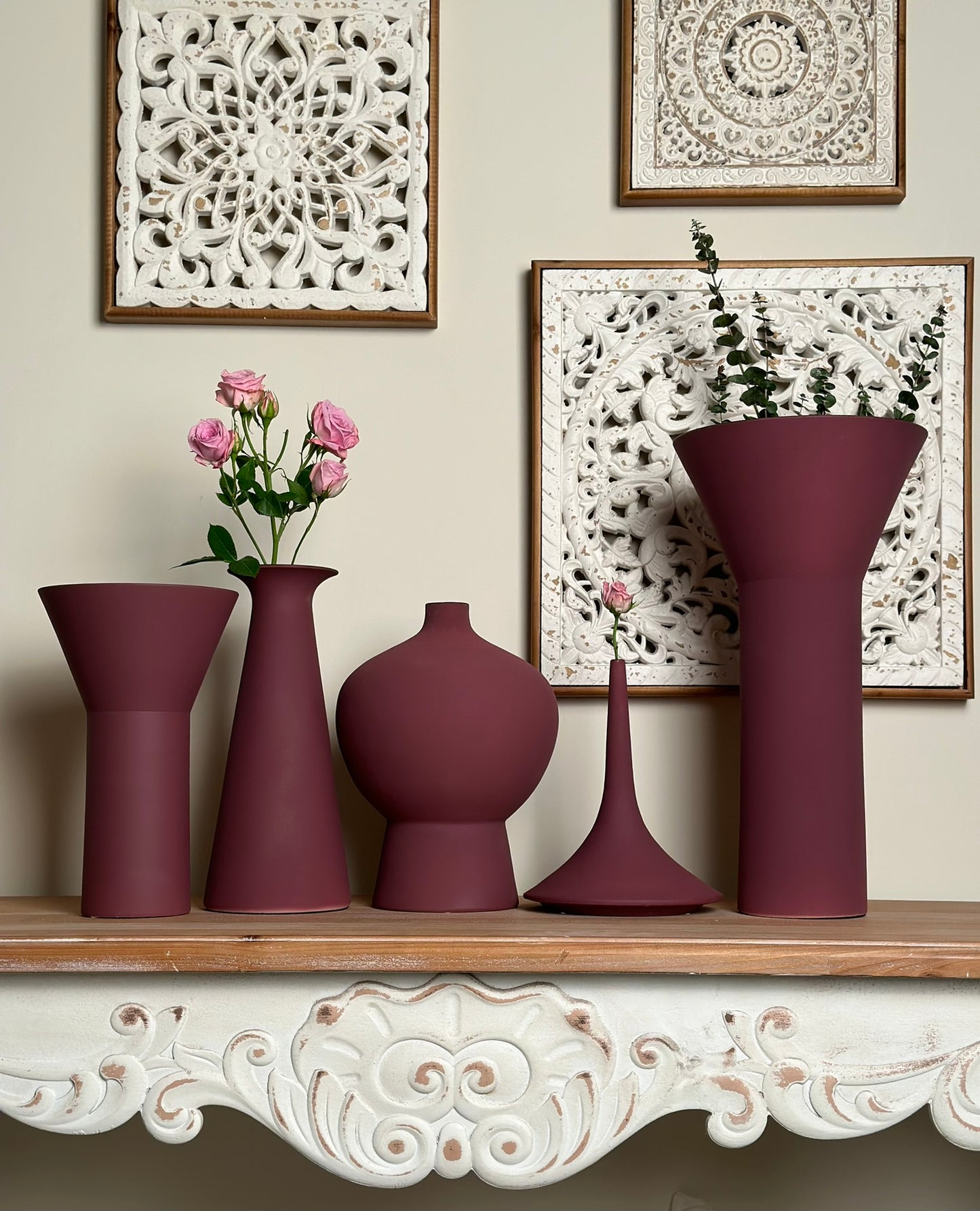 Pedestal Globe Vase – Matte Maroon Vase CODE 3524