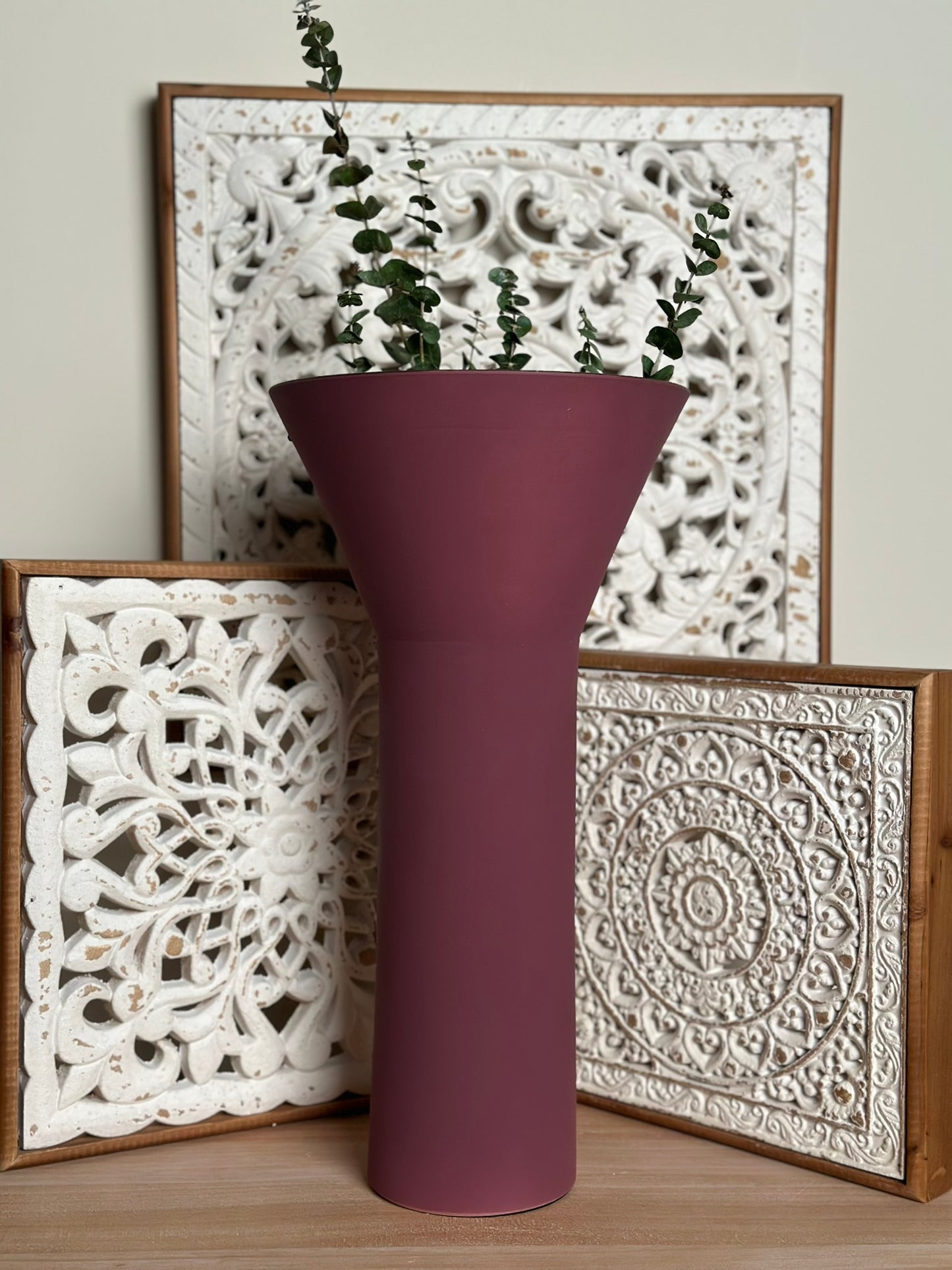Modern Funnel Vase – Matte Maroon Vase CODE 3529