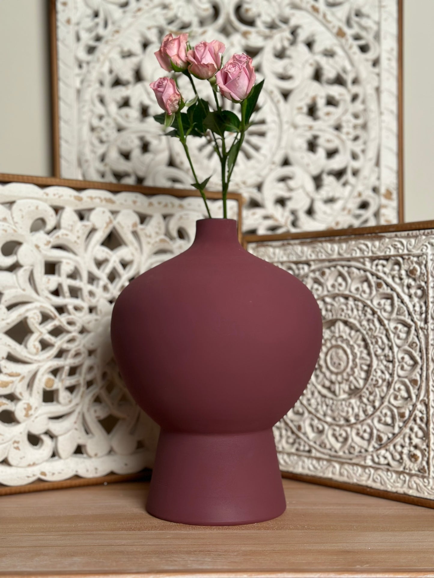 Pedestal Globe Vase – Matte Maroon Vase CODE 3524
