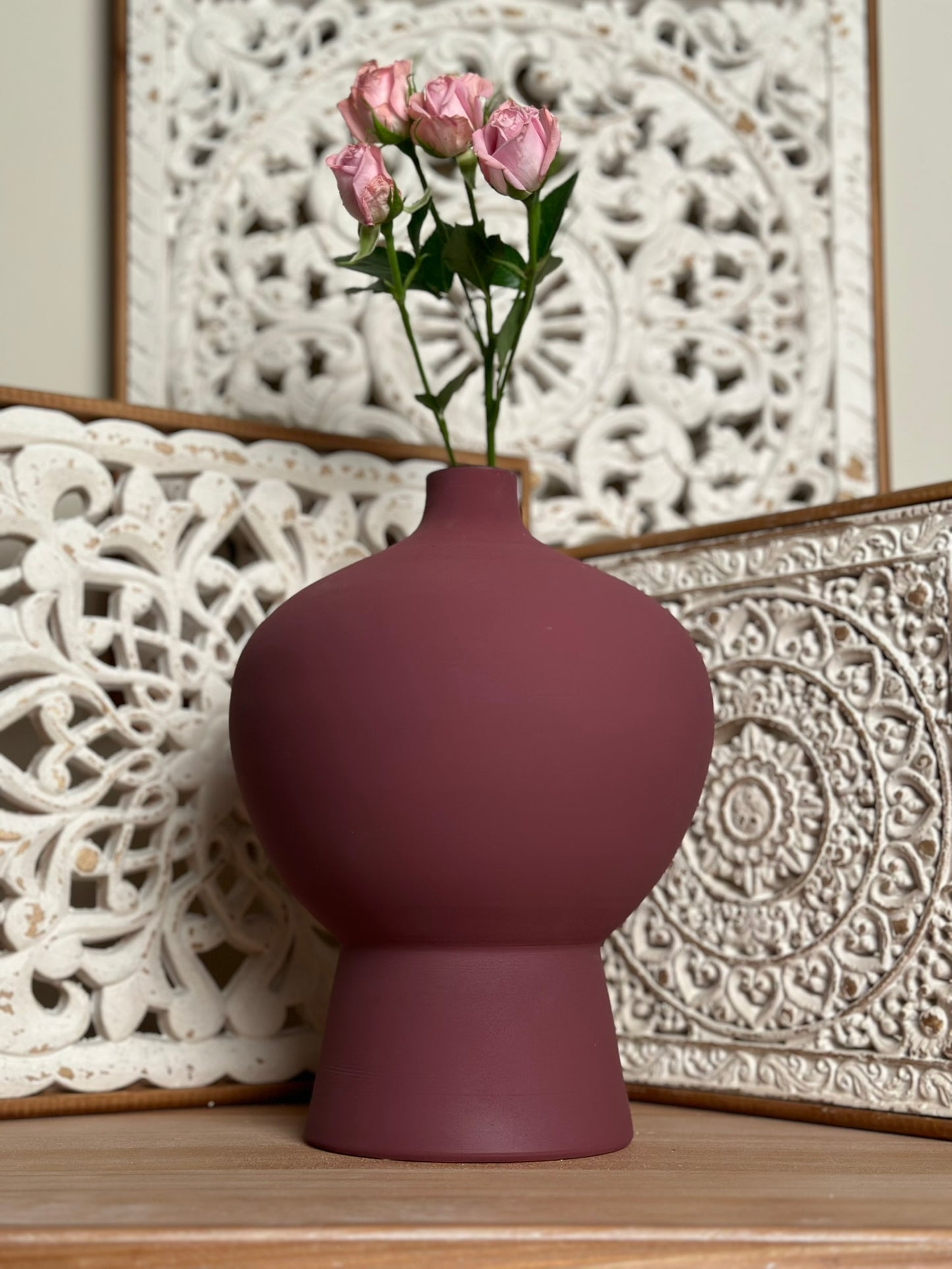 Pedestal Globe Vase – Matte Maroon Vase CODE 3524