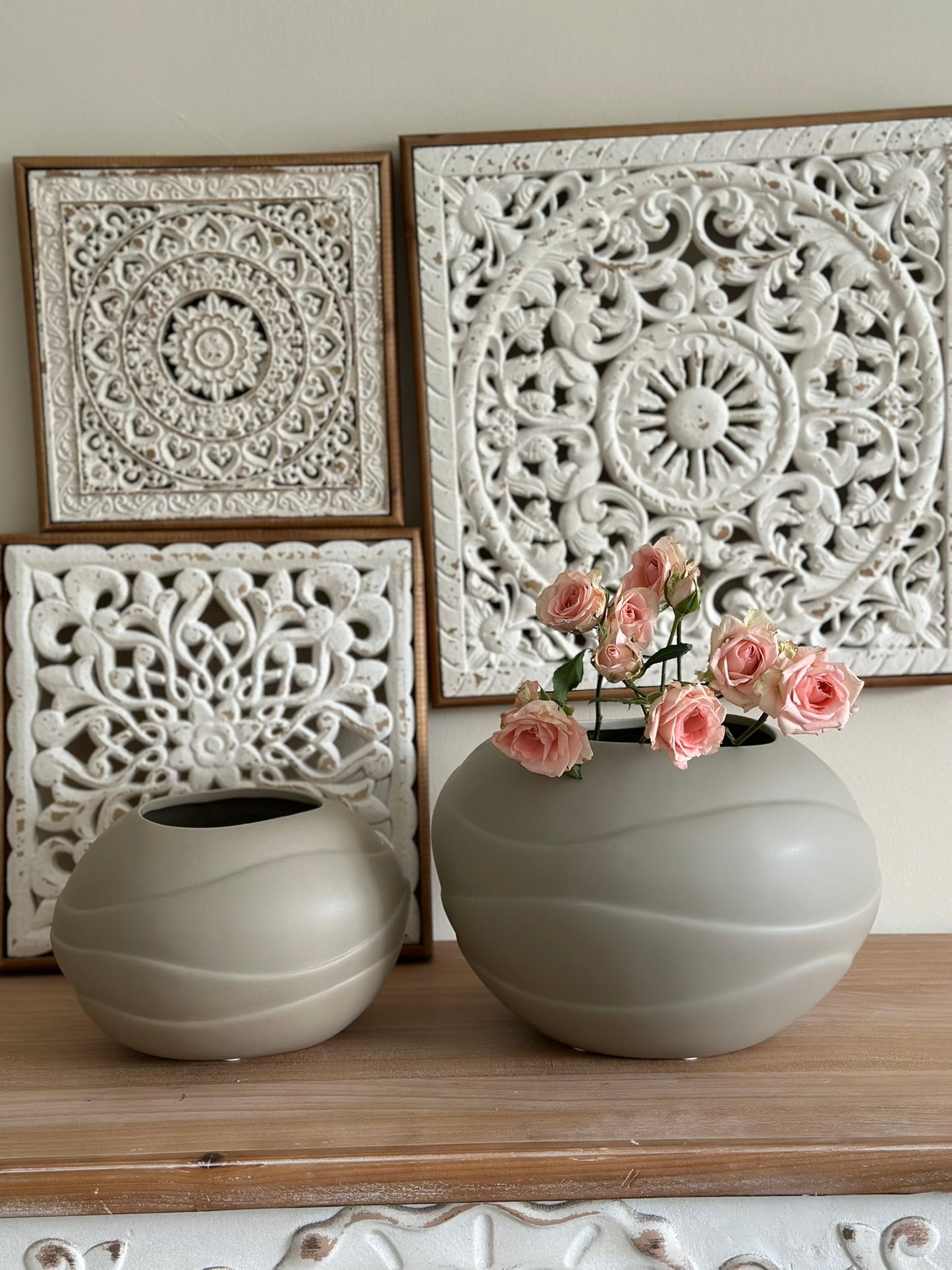 Wave Carved Vase – Matte Stone Taupe Vase CODE 3535