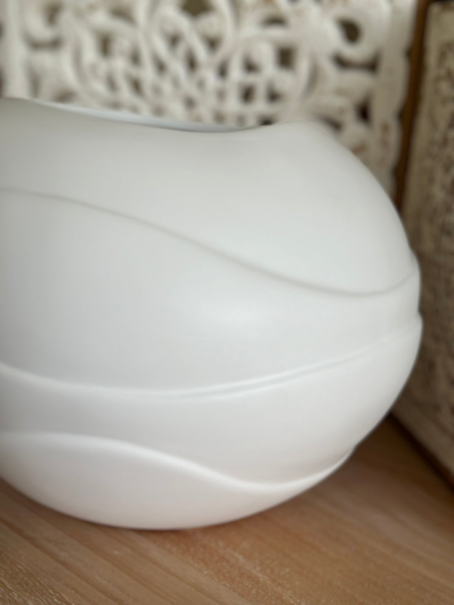 Wave Carved Globe Vase – Matte White Vase CODE 3537