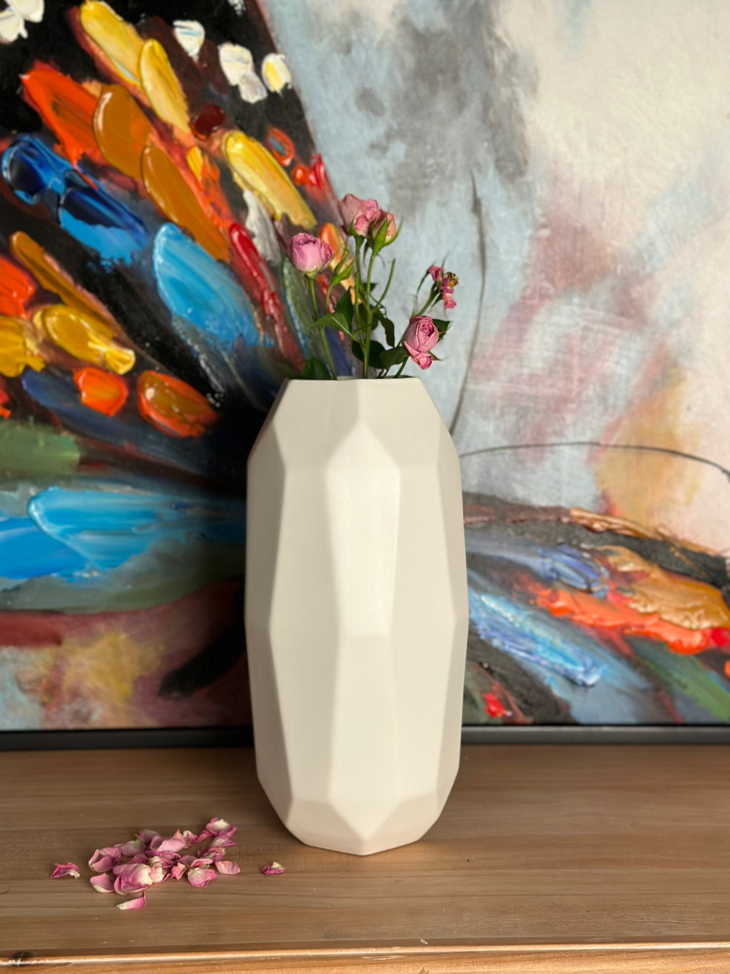 Geometric Faceted Vase – Matte Ivory Vase CODE 3534