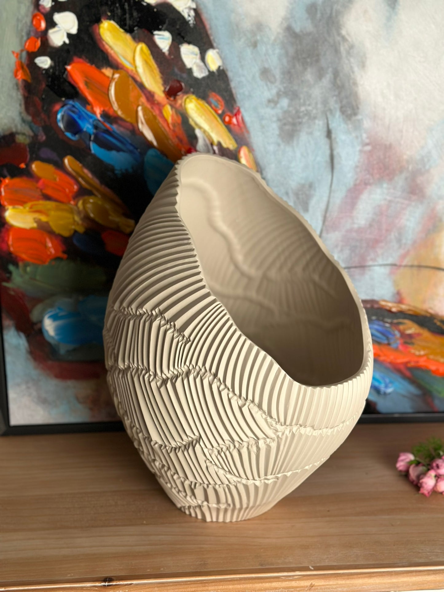 Woven Texture Sculptural Vase – Matte Sandstone Vase CODE 3506