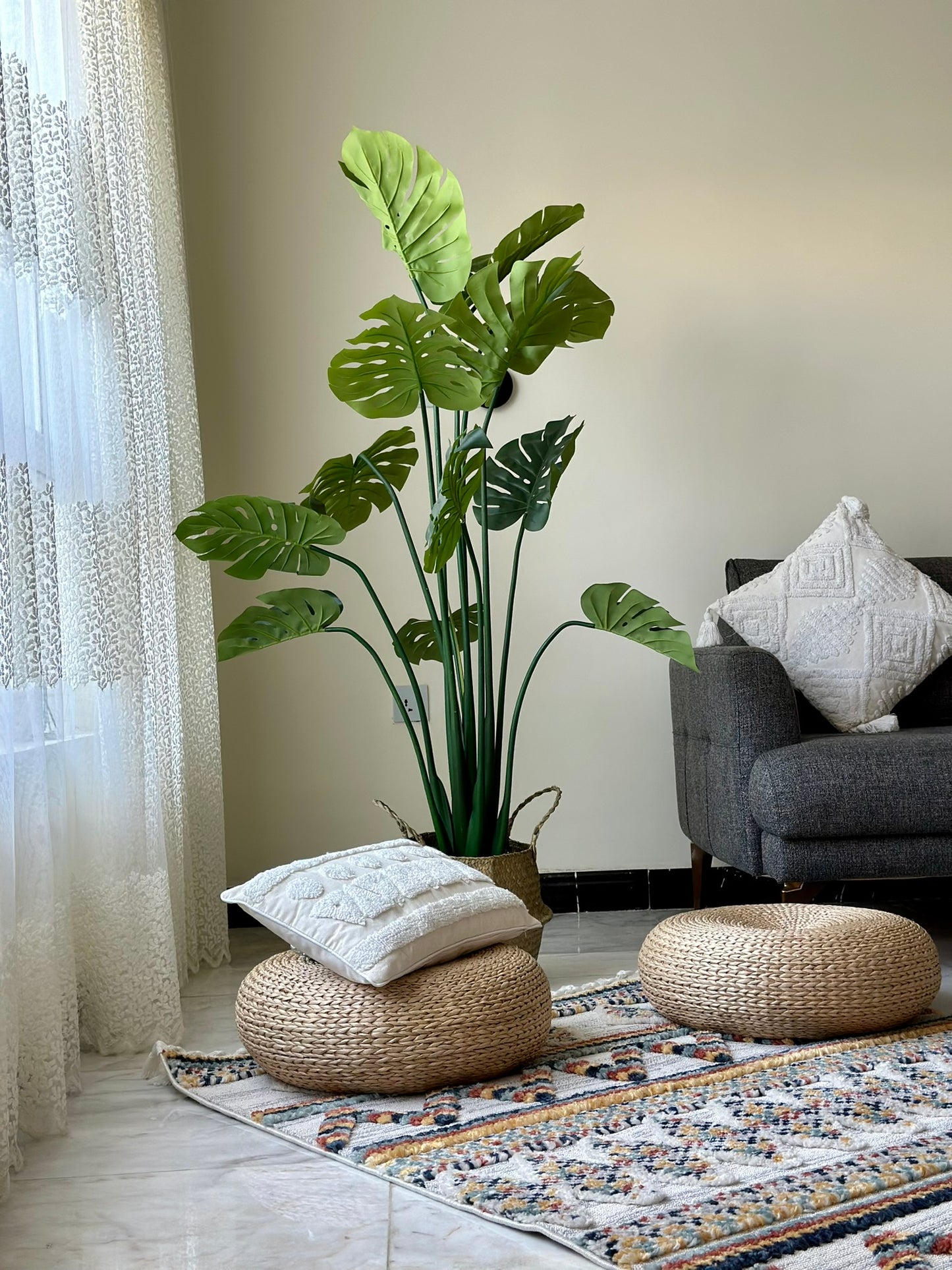 Tall Artificial Monstera Plant – Split Leaf Tropical Decor in Black Pot Artificial Plants CODE 2639