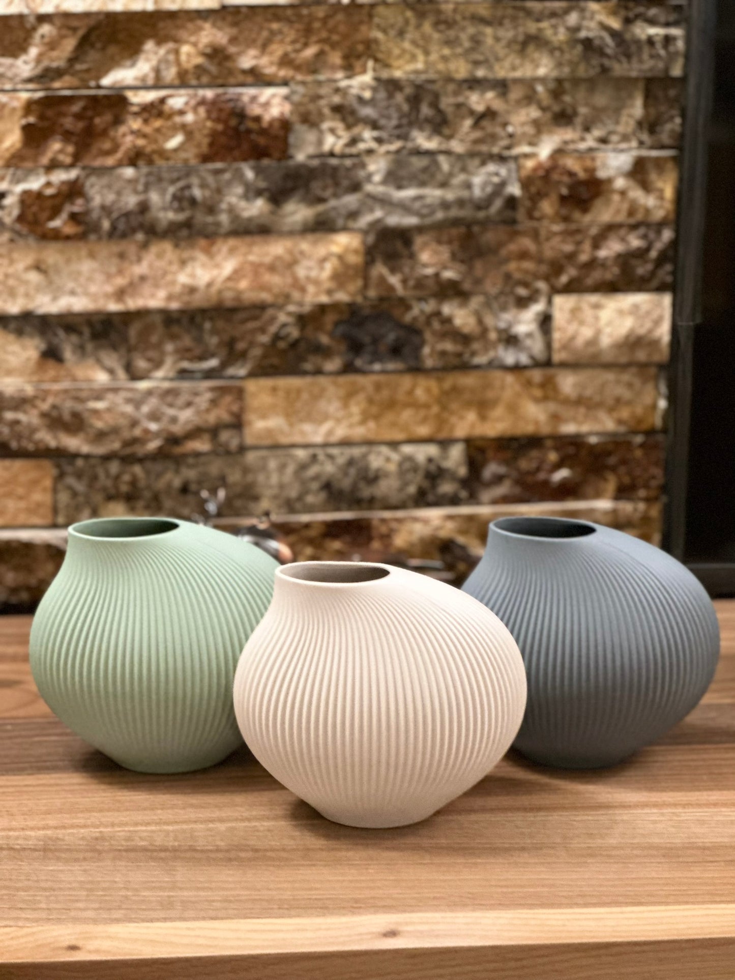 Curved Ribbed Vase – Matte Charcoal Gray Vase Grey Color CODE 0259 G