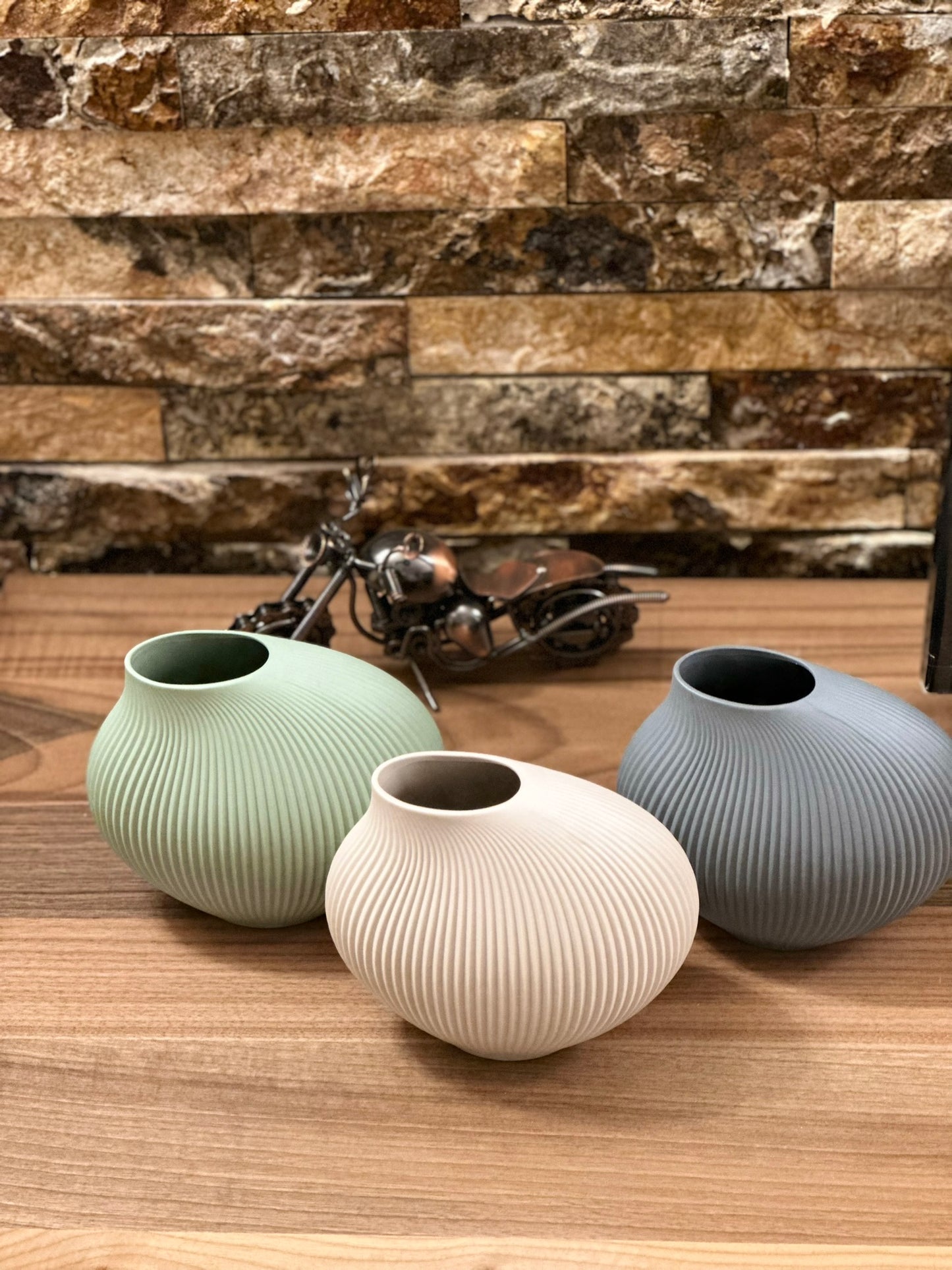 Curved Ribbed Vase – Matte Charcoal Gray Vase Grey Color CODE 0259 G