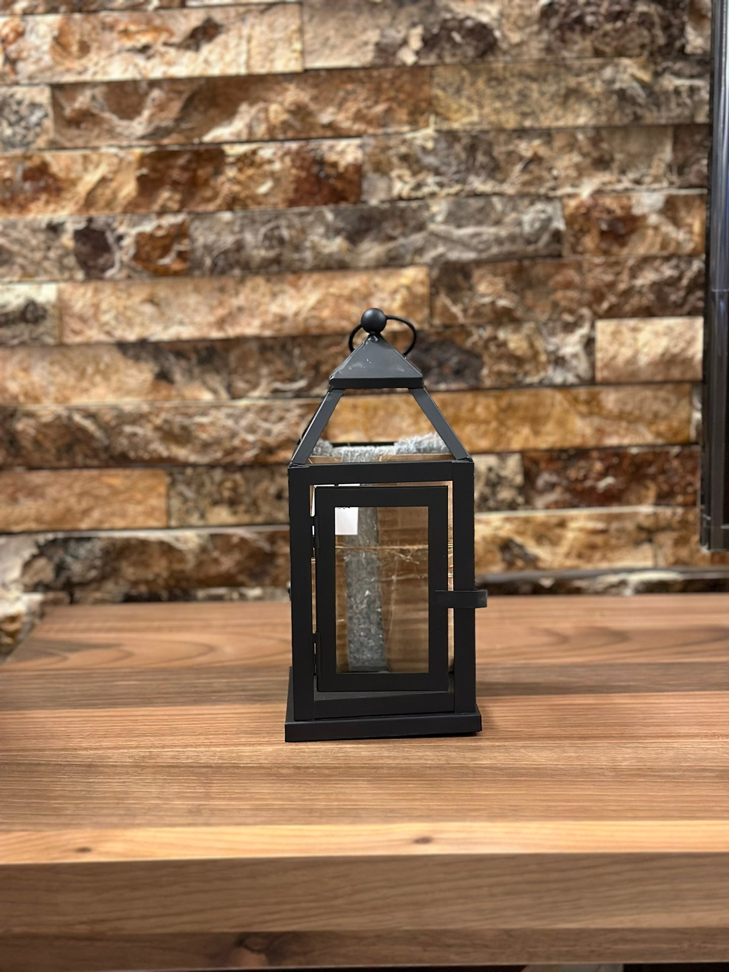 Black Metal Decorative Lantern with Glass Panels CODE 0285