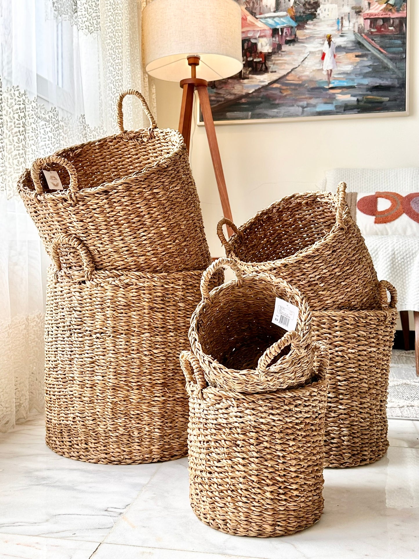 Set of Natural Woven Storage/Decorative Baskets - 6 Sizes