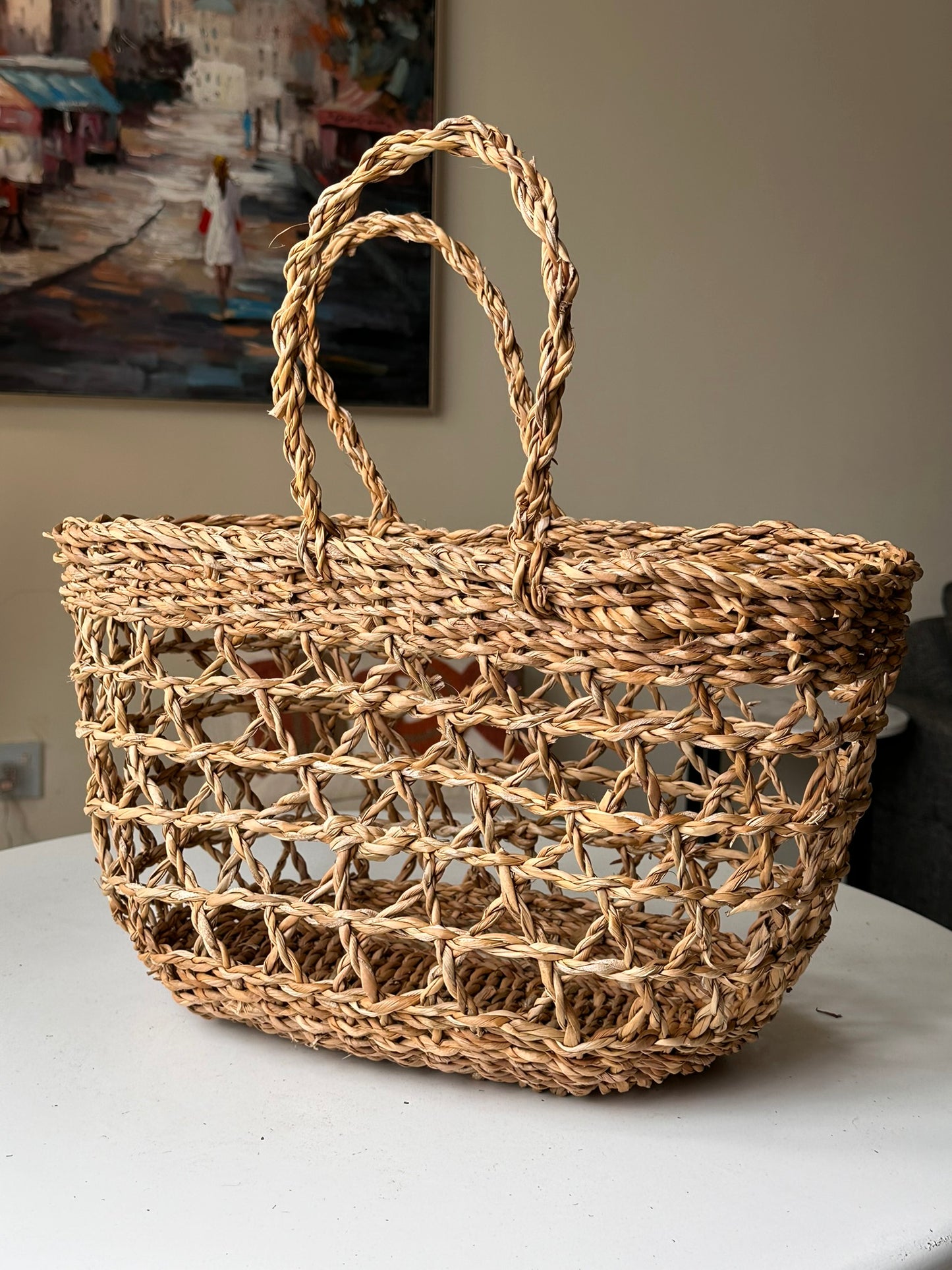 Open Weave Natural Handled Basket – Lightweight & Stylish