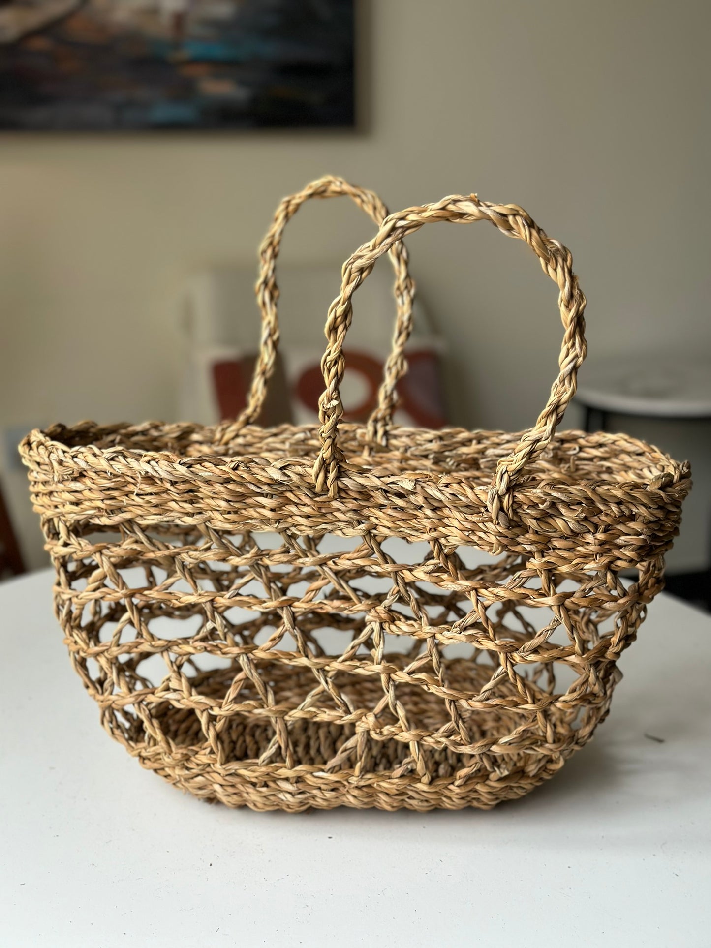 Open Weave Natural Handled Basket – Lightweight & Stylish