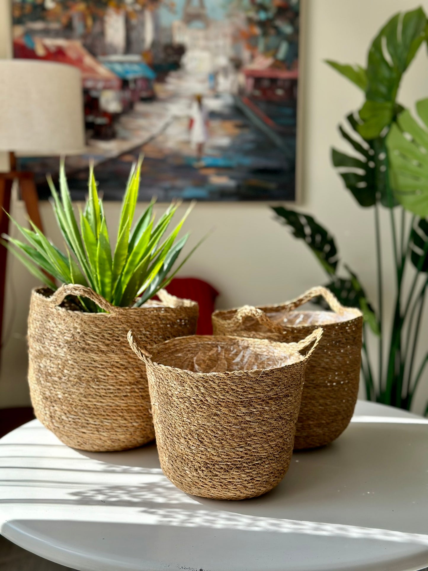 Set of 3 Soft Jute Storage Baskets – Rounded Bottom with Handles
