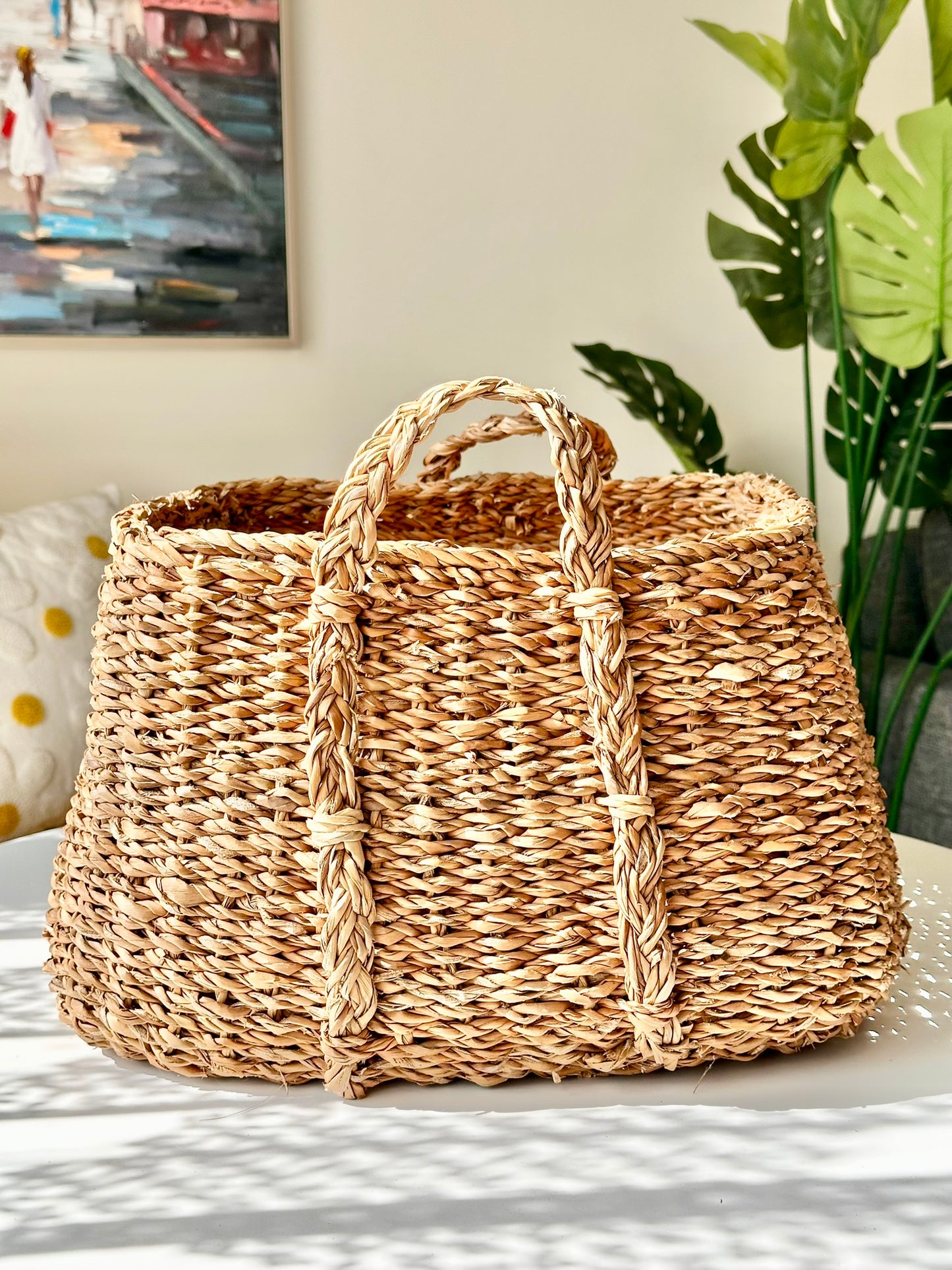 Handwoven Seagrass Basket Set – Sturdy Vertical Handle Design