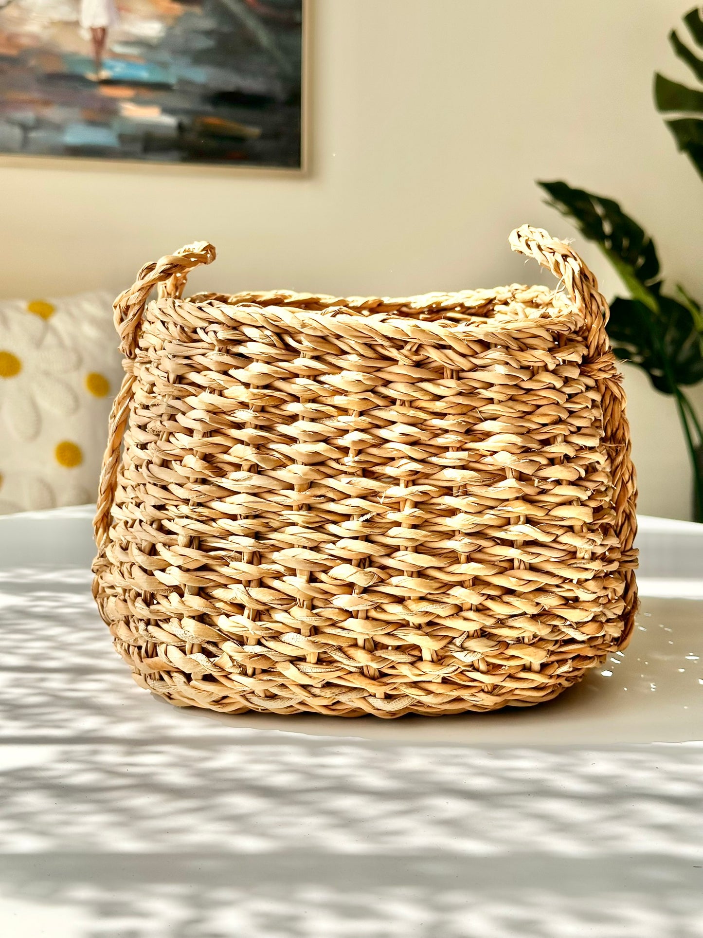 Handwoven Seagrass Basket Set – Sturdy Vertical Handle Design