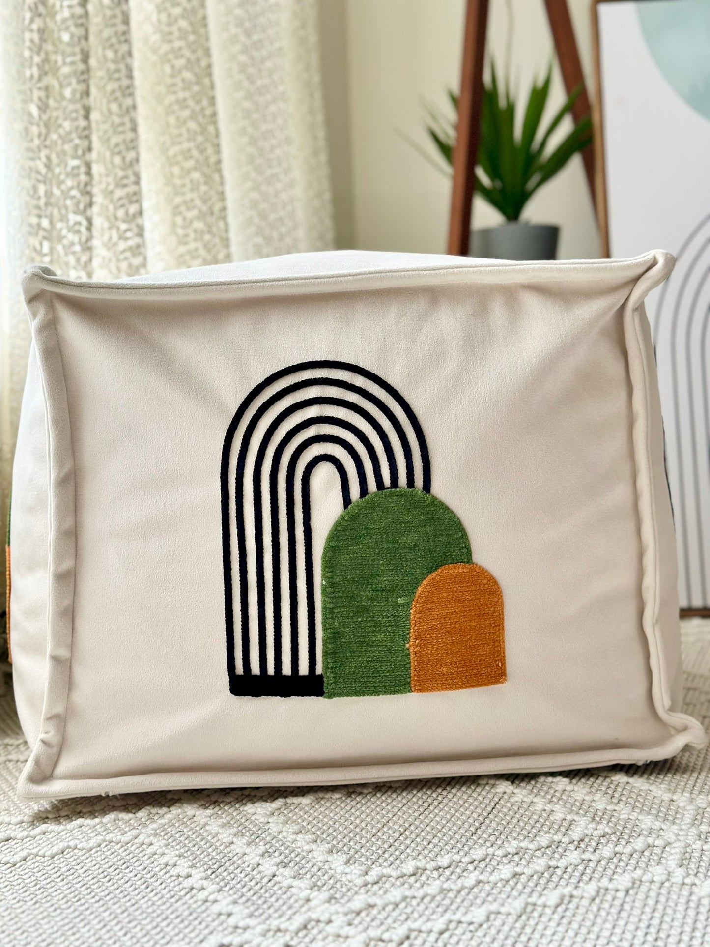 Decorative Cushion and Pouf Set – Modern Arch Design
