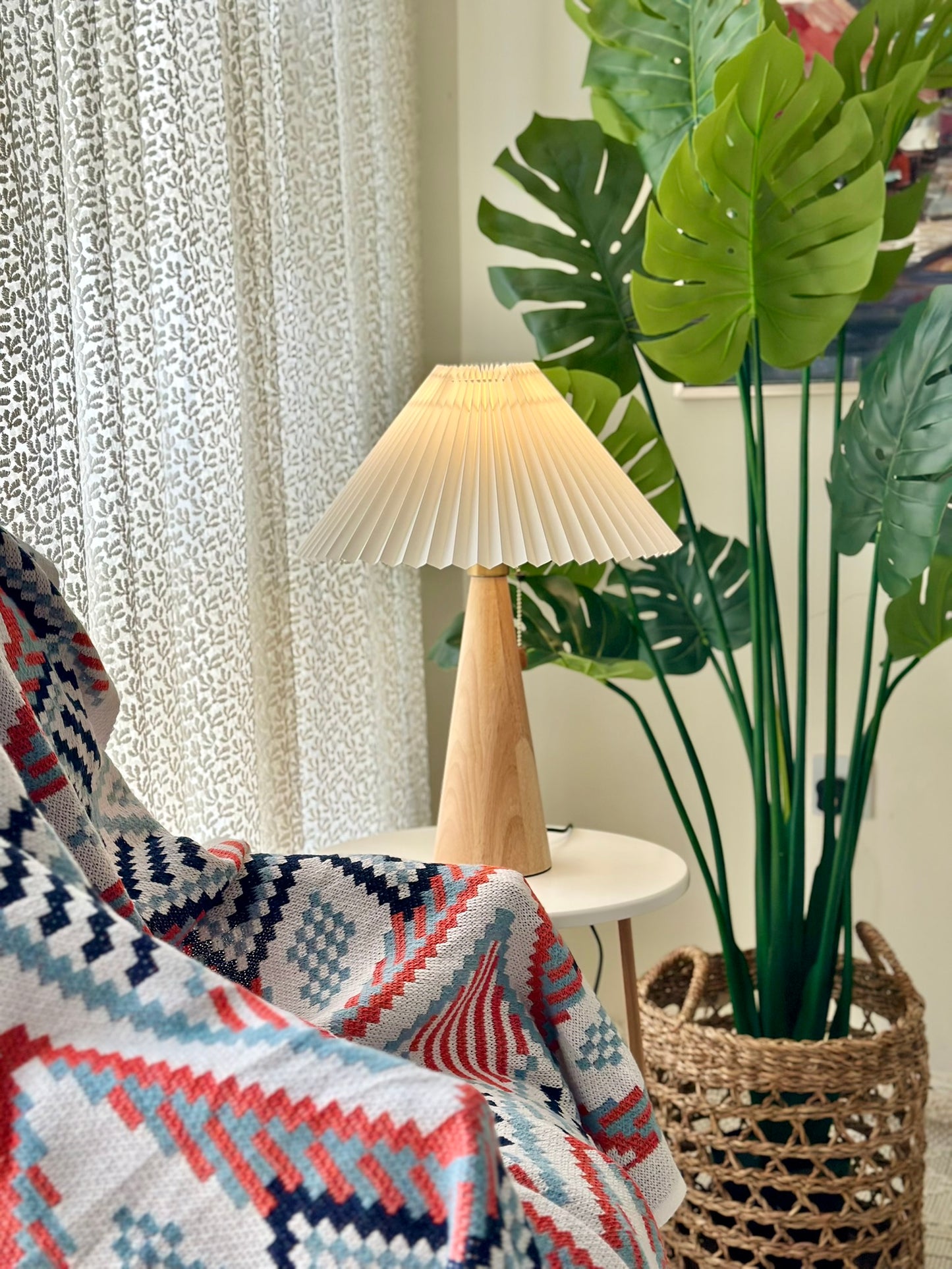 Wooden Base Table Lamp with Pleated Shade – Nordic Style