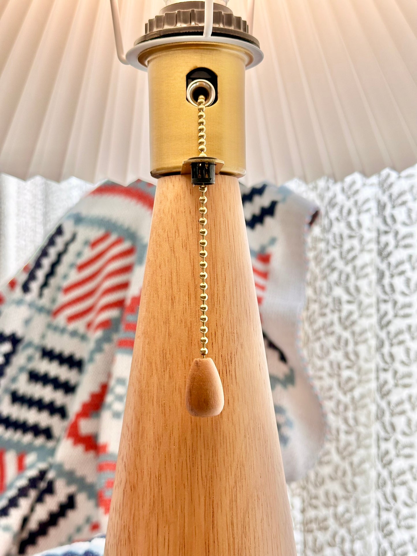 Wooden Base Table Lamp with Pleated Shade – Nordic Style