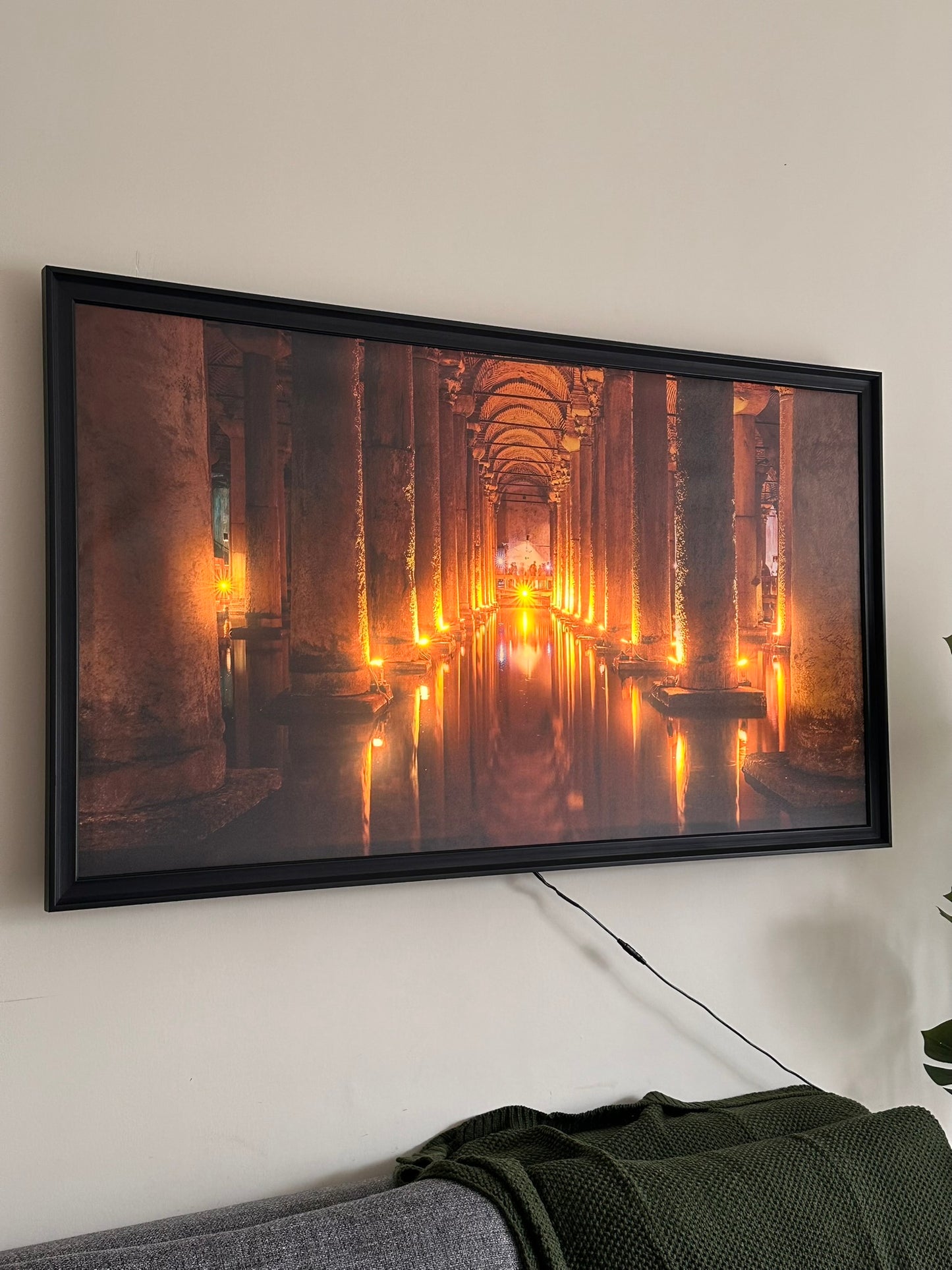 Illuminated Wall Art – Ancient Columns Reflection with Warm Lighting