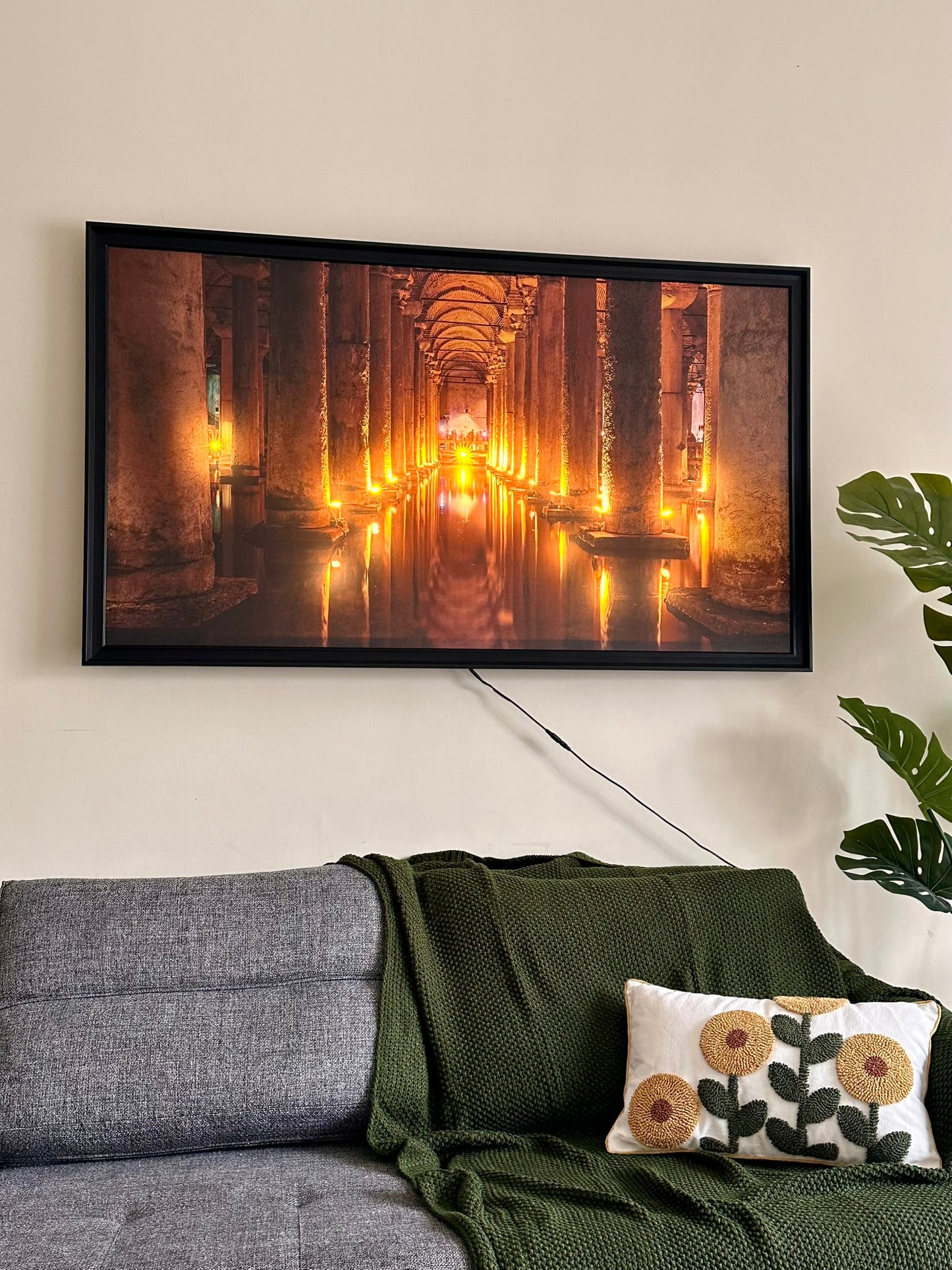 Illuminated Wall Art – Ancient Columns Reflection with Warm Lighting