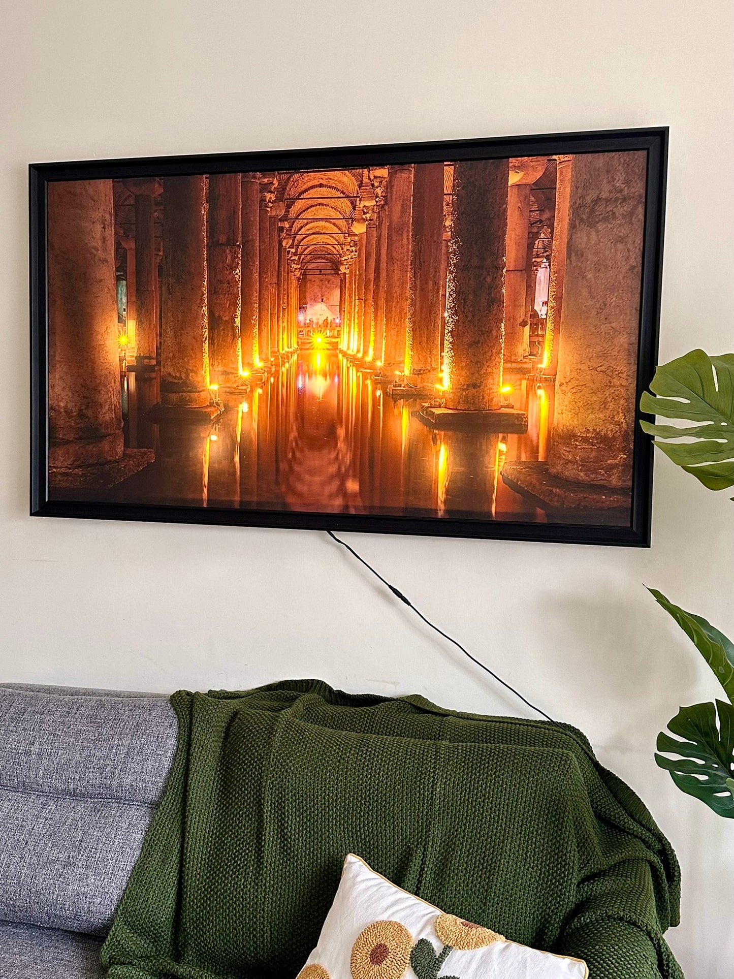 Illuminated Wall Art – Ancient Columns Reflection with Warm Lighting