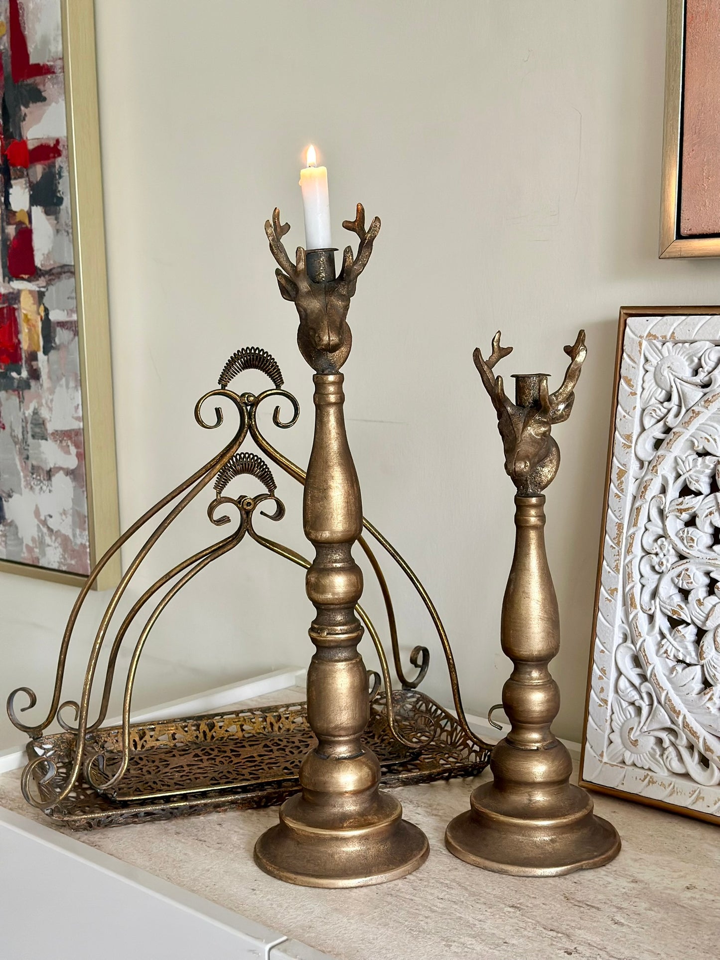 Antique-Style Deer Head Candle Holders – Set of 2