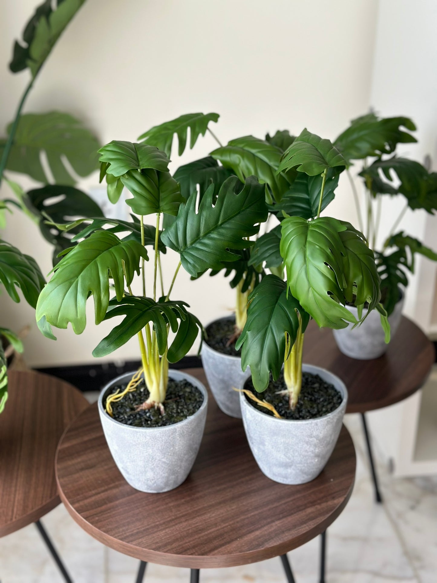Artificial Monstera Bush in Textured Gray Pot Artificial Plant CODE 2621