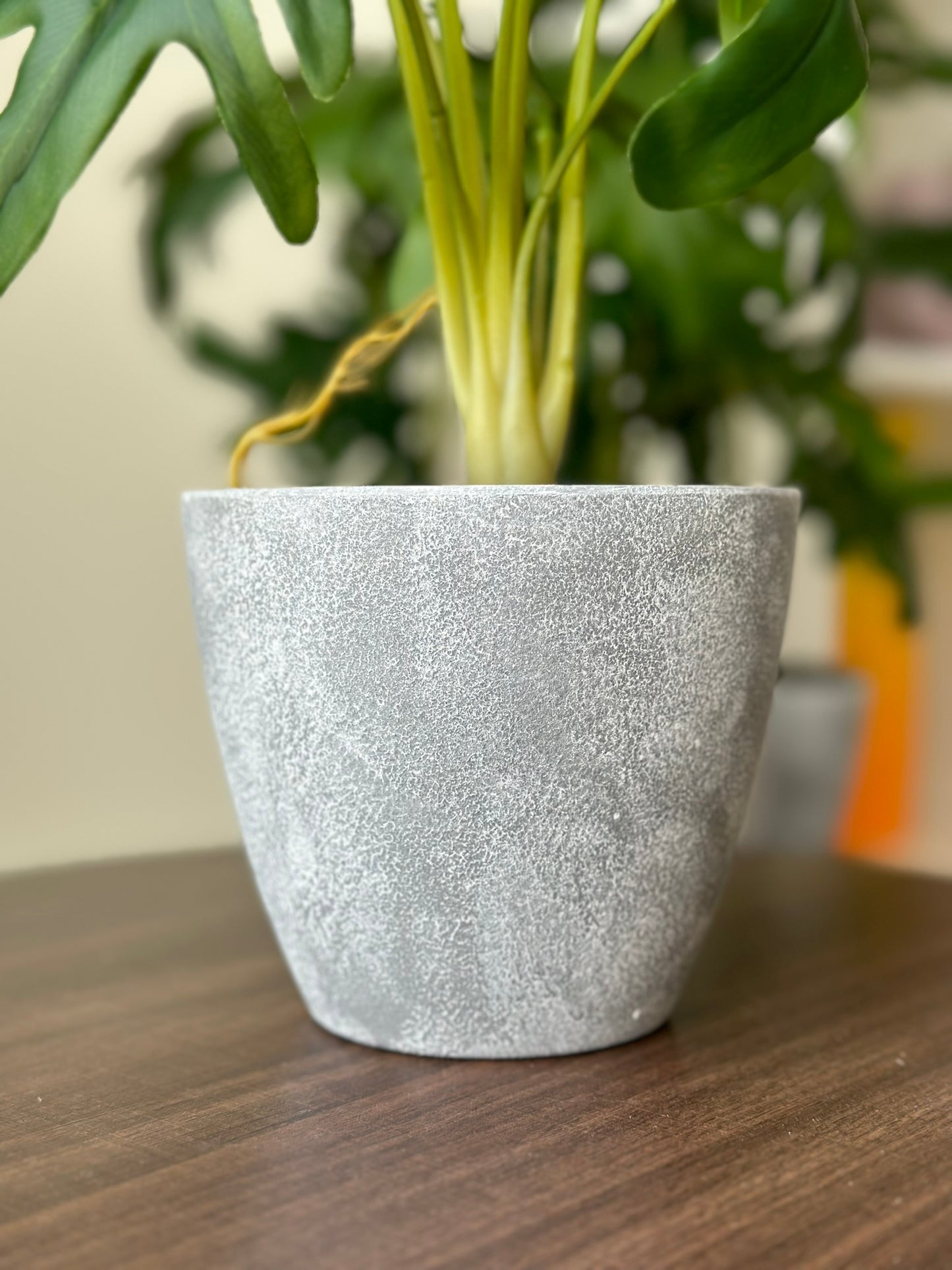 Artificial Monstera Bush in Textured Gray Pot Artificial Plant CODE 2621
