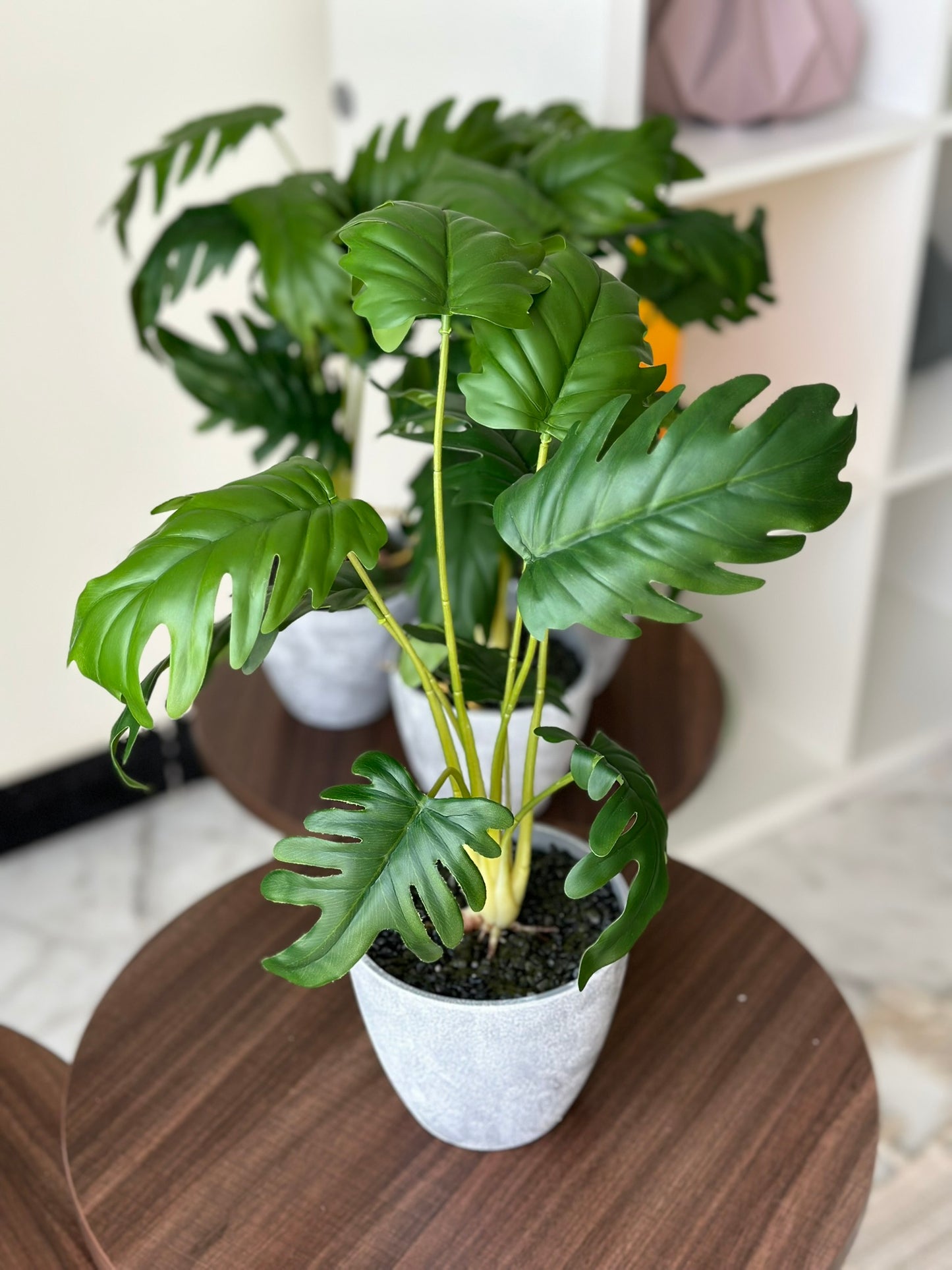 Artificial Monstera Bush in Textured Gray Pot Artificial Plant CODE 2621