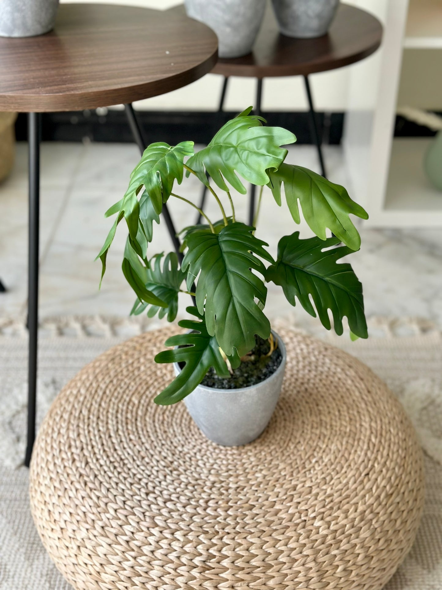 Artificial Monstera Bush in Textured Gray Pot Artificial Plant CODE 2621