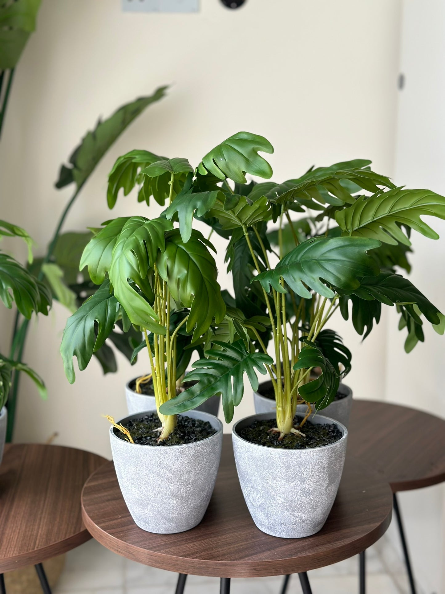 Artificial Monstera Bush in Textured Gray Pot Artificial Plant CODE 2621