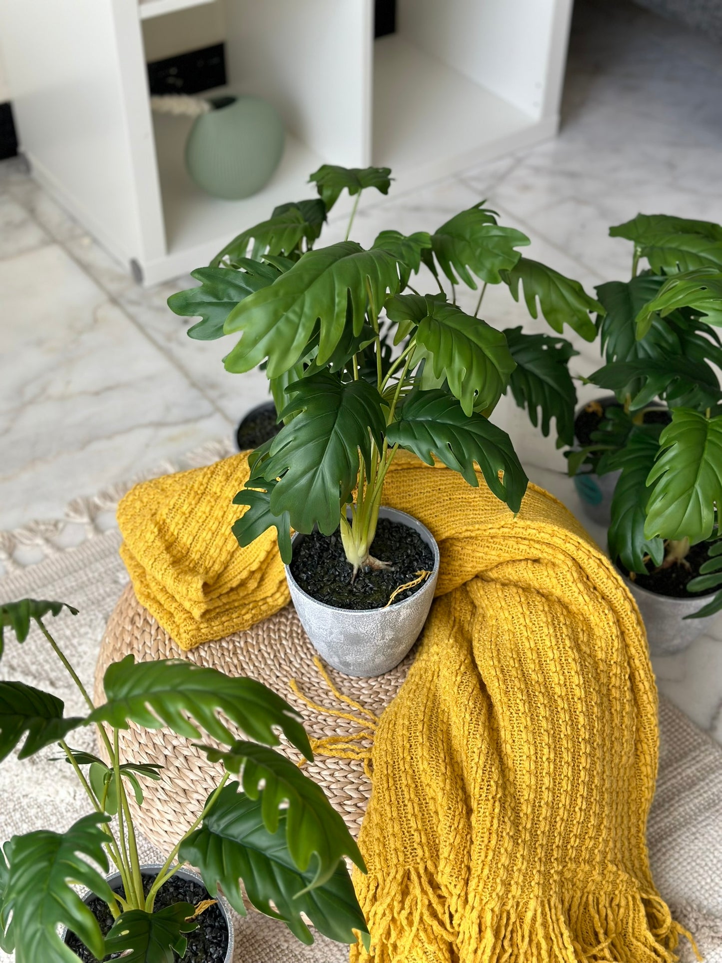 Artificial Monstera Bush in Textured Gray Pot Artificial Plant CODE 2621