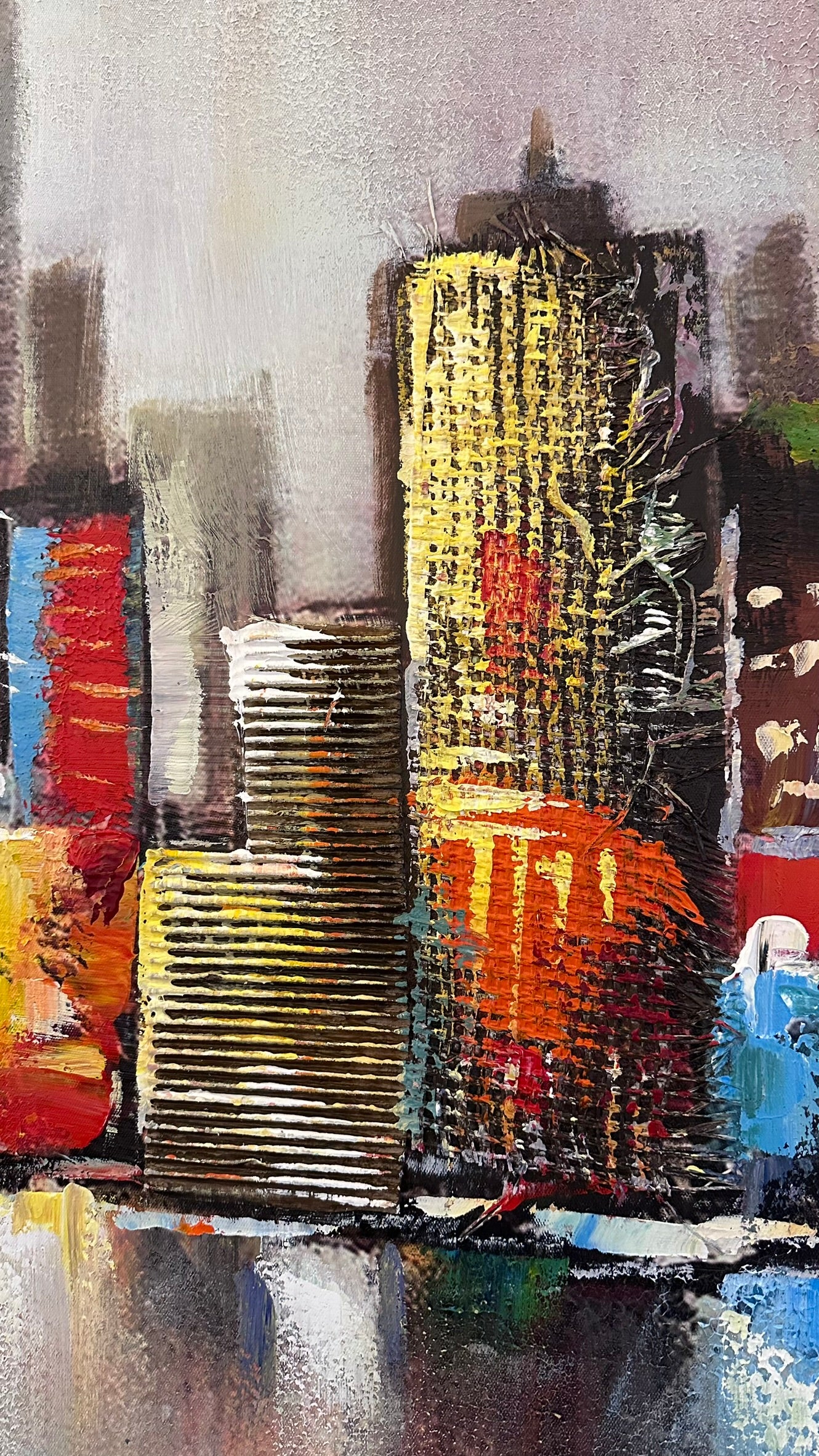 “City Pulse” – Abstract Skyline with Metallic Accents Oil Paint Size 90x130 cm CODE 3115