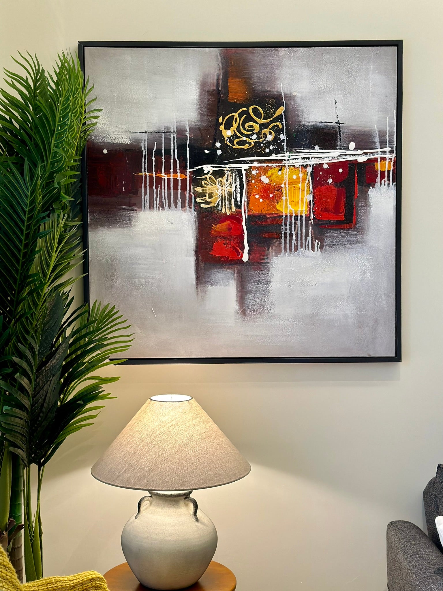 “Golden Pulse” – Geometric Abstract Canvas Oil Paint Size 100x100cm CODE 3117