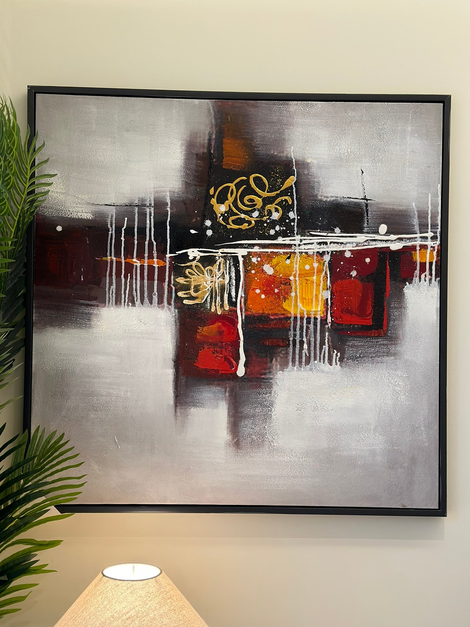 “Golden Pulse” – Geometric Abstract Canvas Oil Paint Size 100x100cm CODE 3117