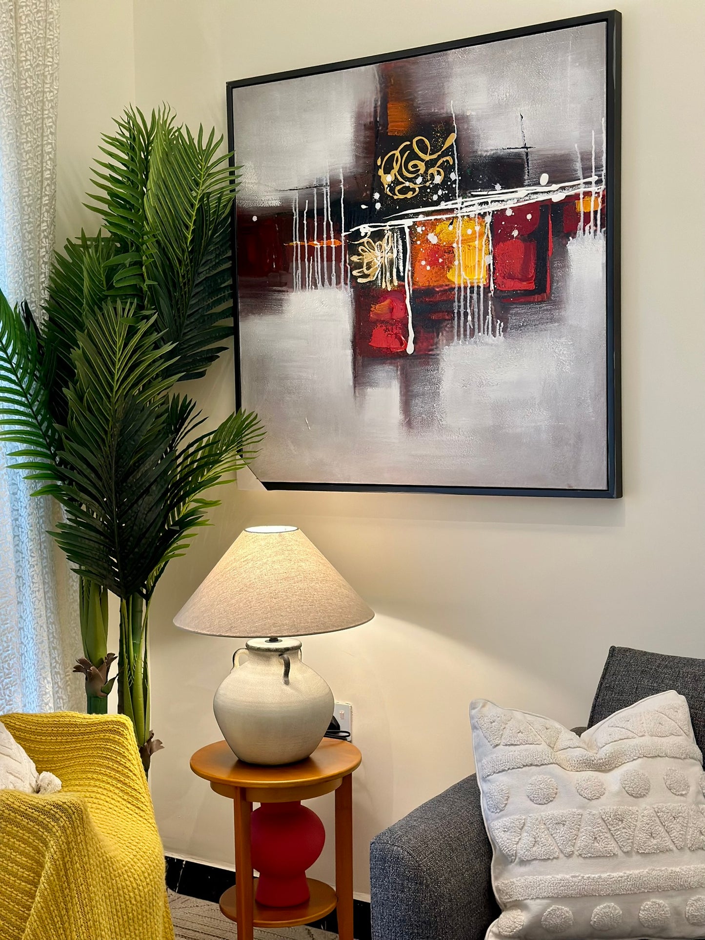 “Golden Pulse” – Geometric Abstract Canvas Oil Paint Size 100x100cm CODE 3117