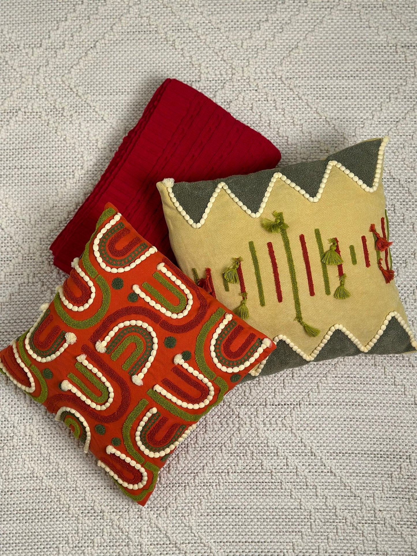 Boho Rainbow Embroidered Cushion with Pom-Pom Detailing CODE 3323 R