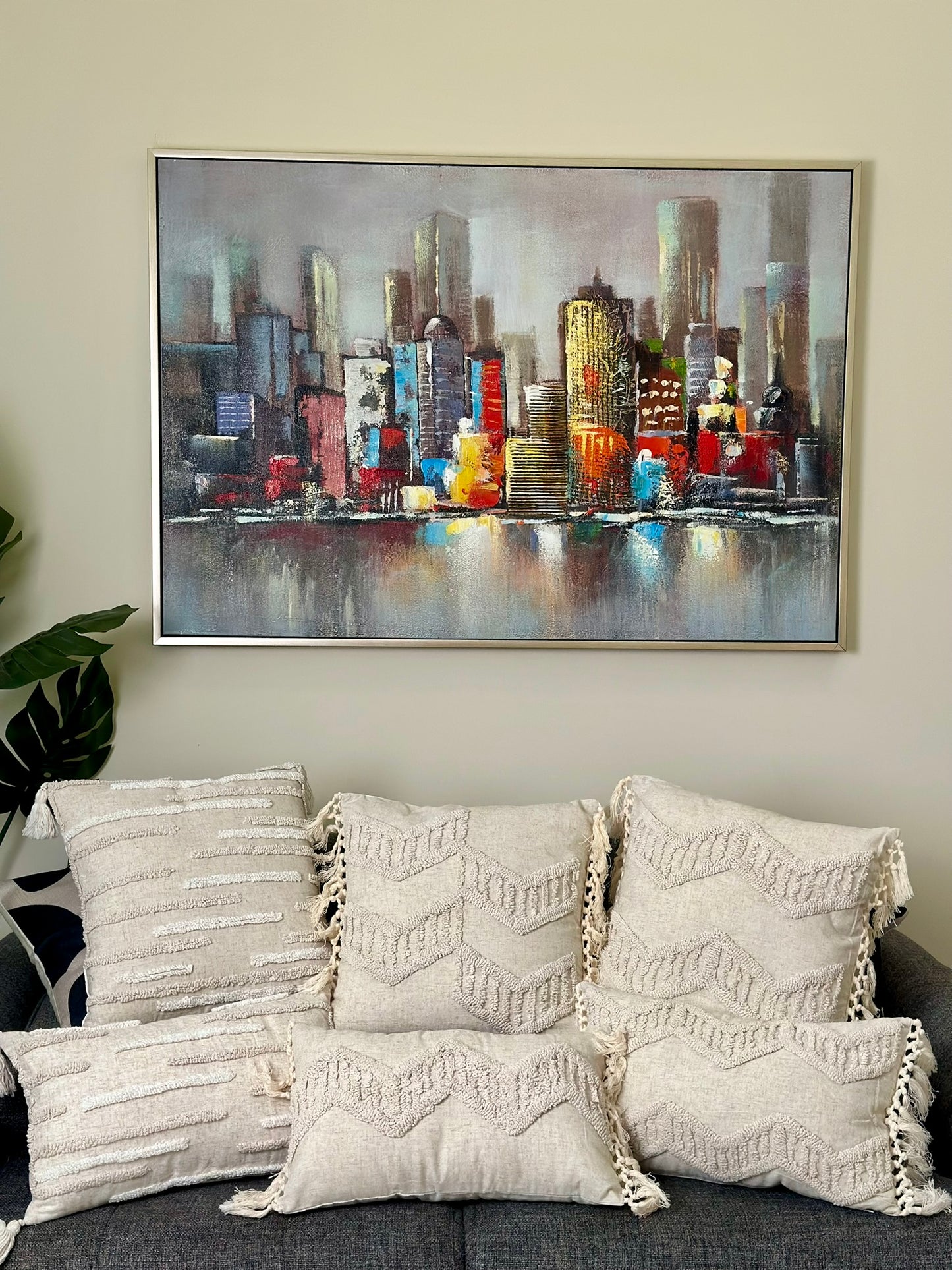 Bohemian Beige Textured Cushion Set with Tassels CODE 3313 L