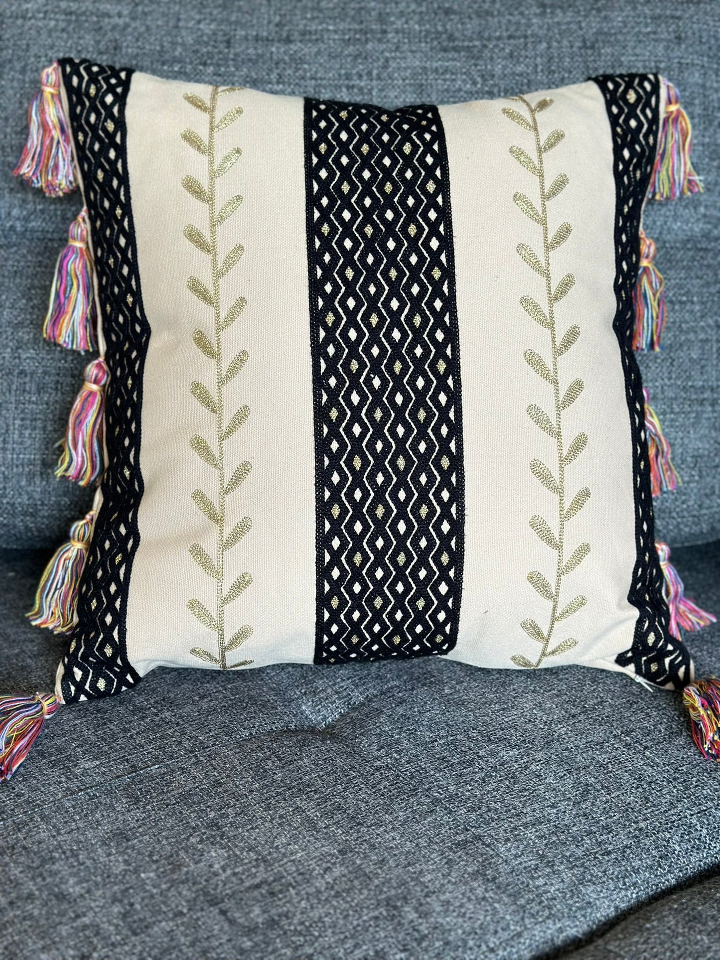 Bohemian Black & Beige Embroidered Cushion Set CODE 3321 B